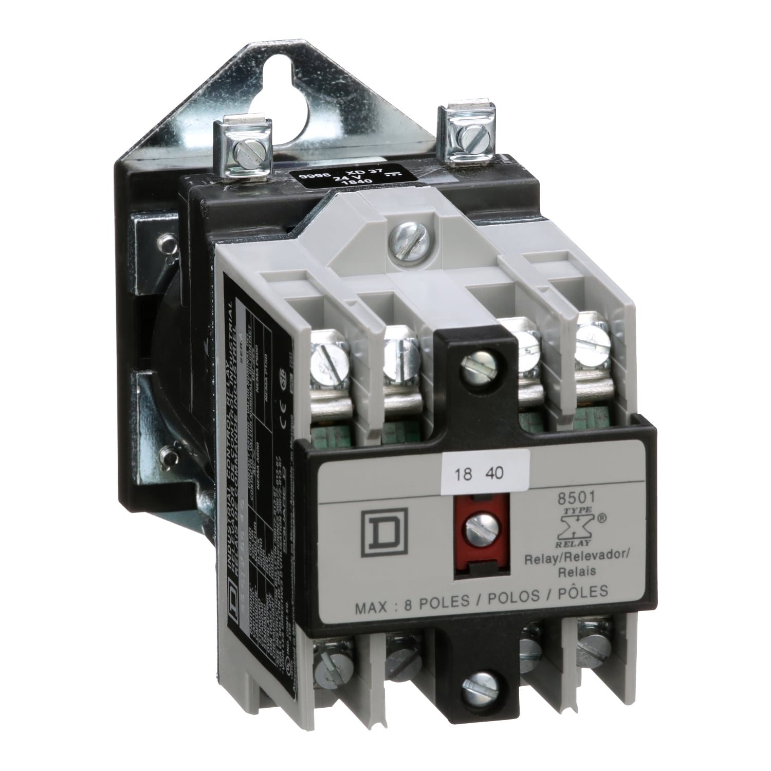 NEMA Control Relay, Type X, machine tool, 10A resistive at 600 VAC, 4 normally open contacts, 24 VDC coil