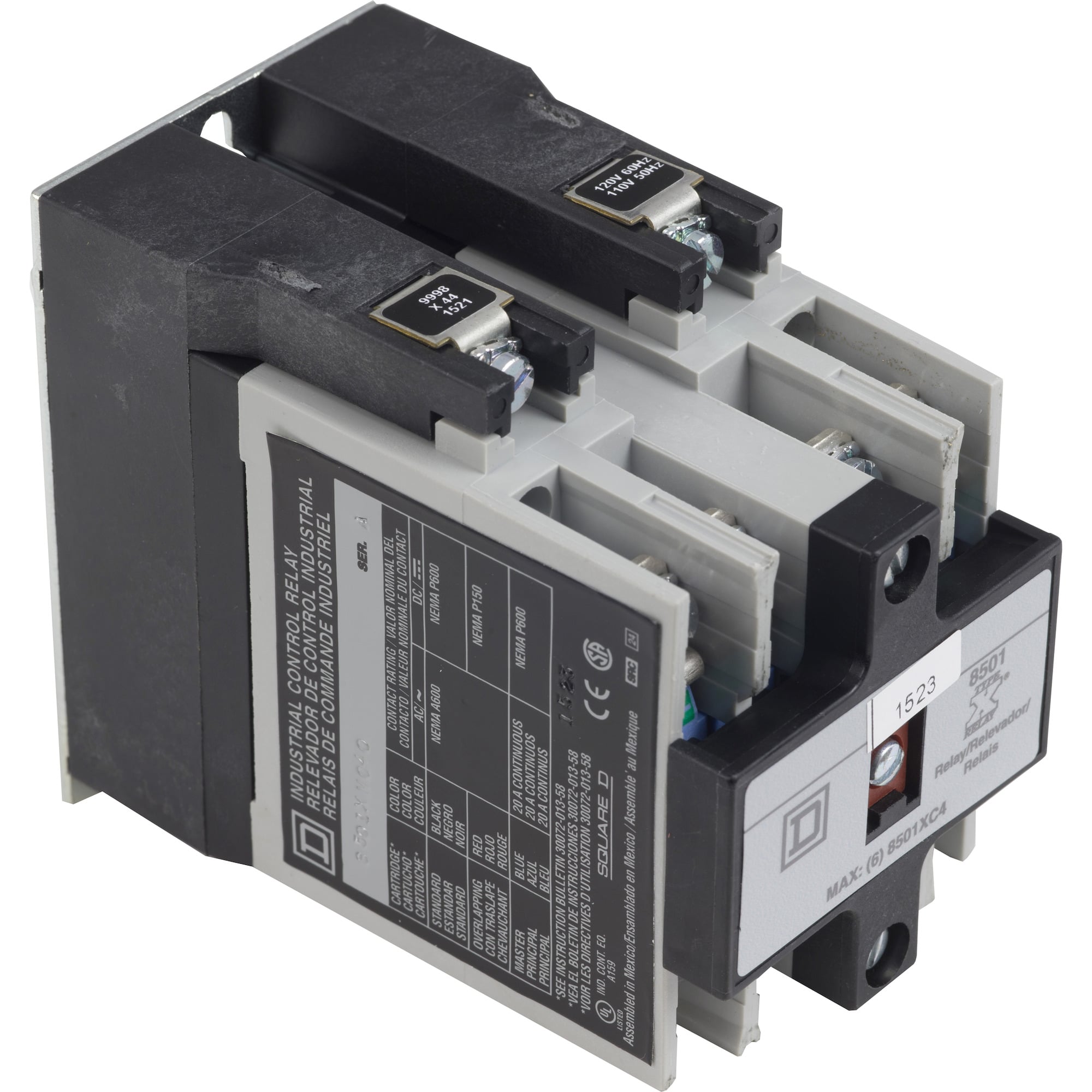 NEMA Control Relay, Type X, master, 10A resistive at 600 VAC, 2 normally open contacts, 110/120 VAC 50/60 Hz coil