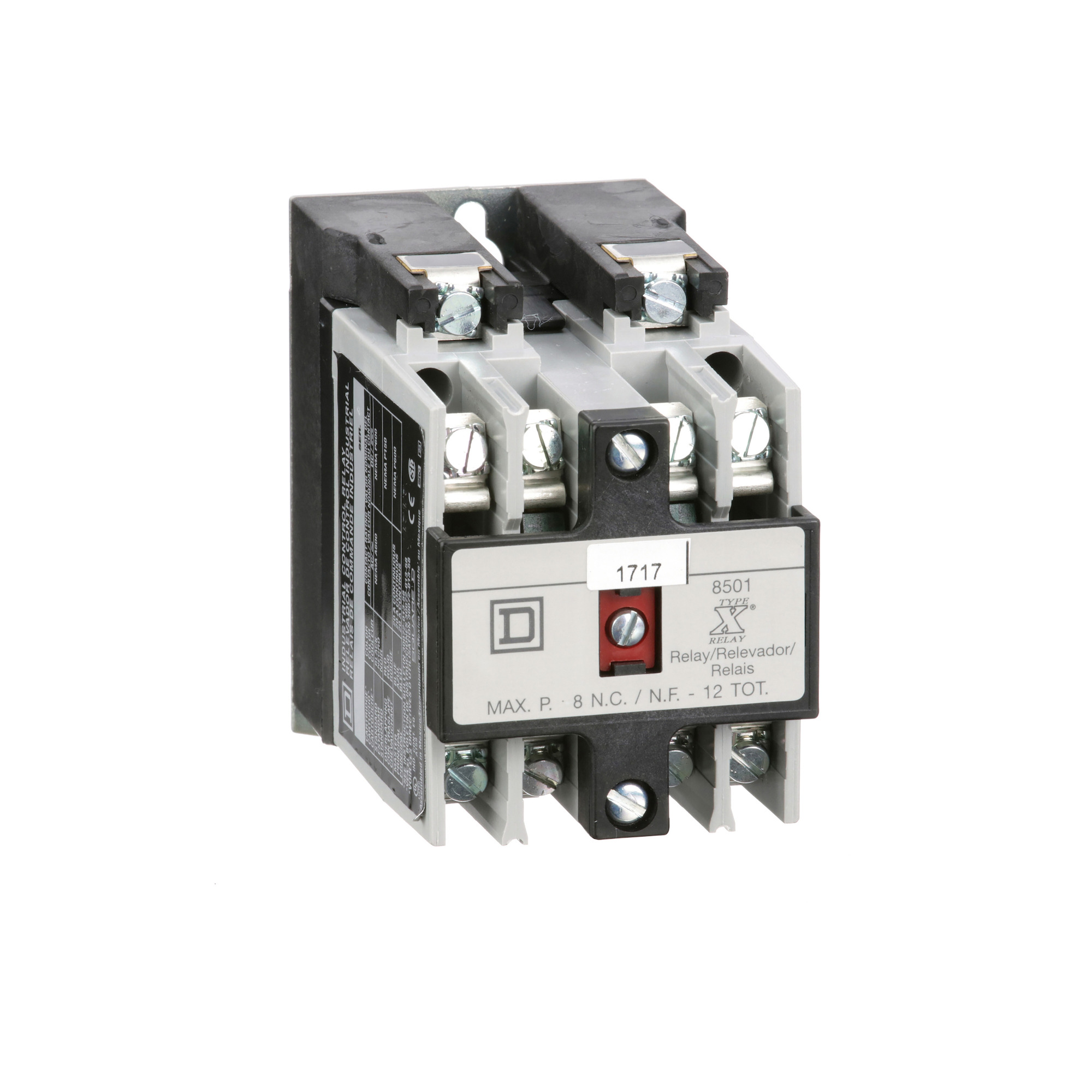 NEMA Control Relay, Type X, machine tool, 10A resistive at 600 VAC, 2 normally open contacts, 24 VAC 60 Hz coil