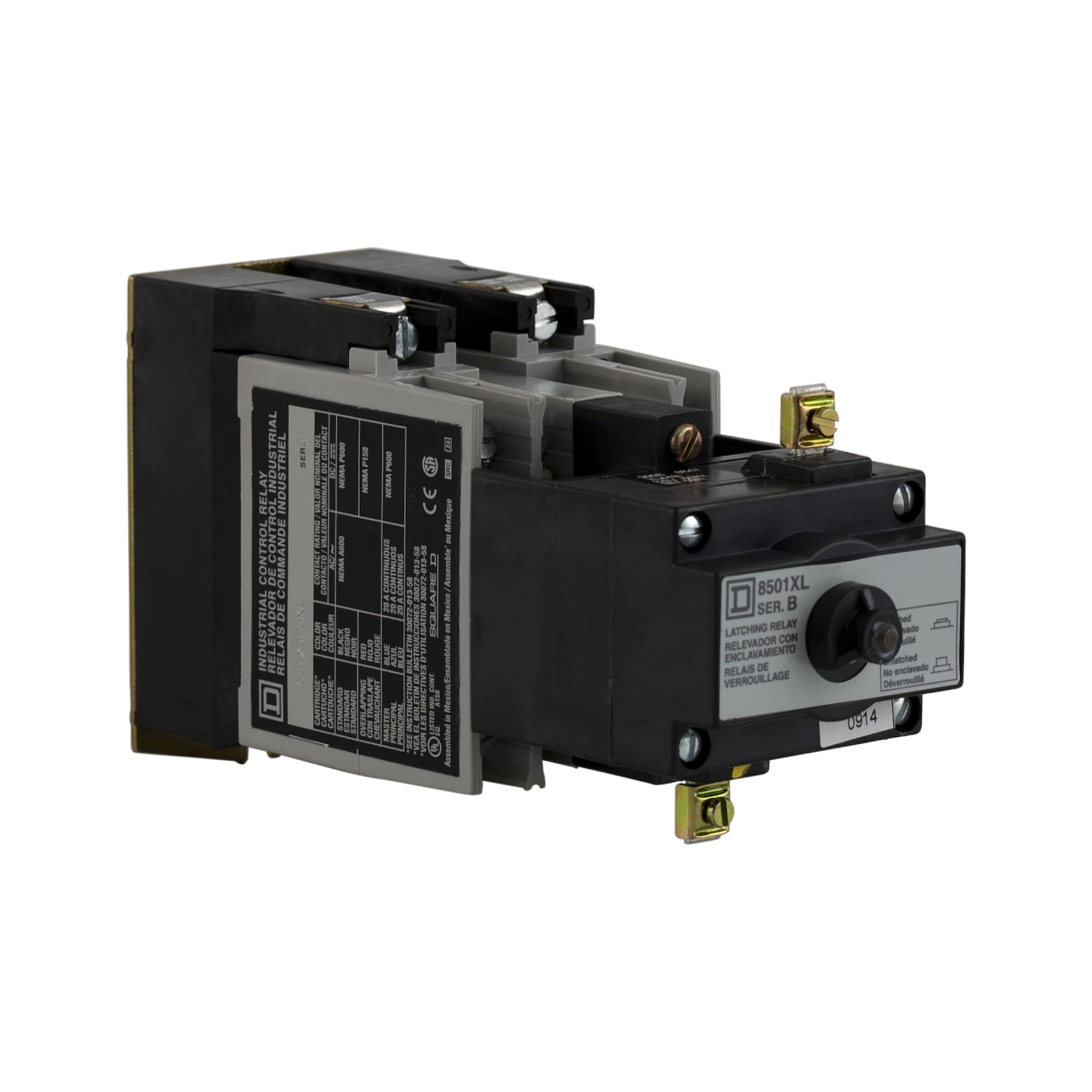 NEMA Control Relay, Type X, latching, 10A resistive at 600 VAC, 2 normally open contacts, 110/120 VAC 50/60 Hz coil