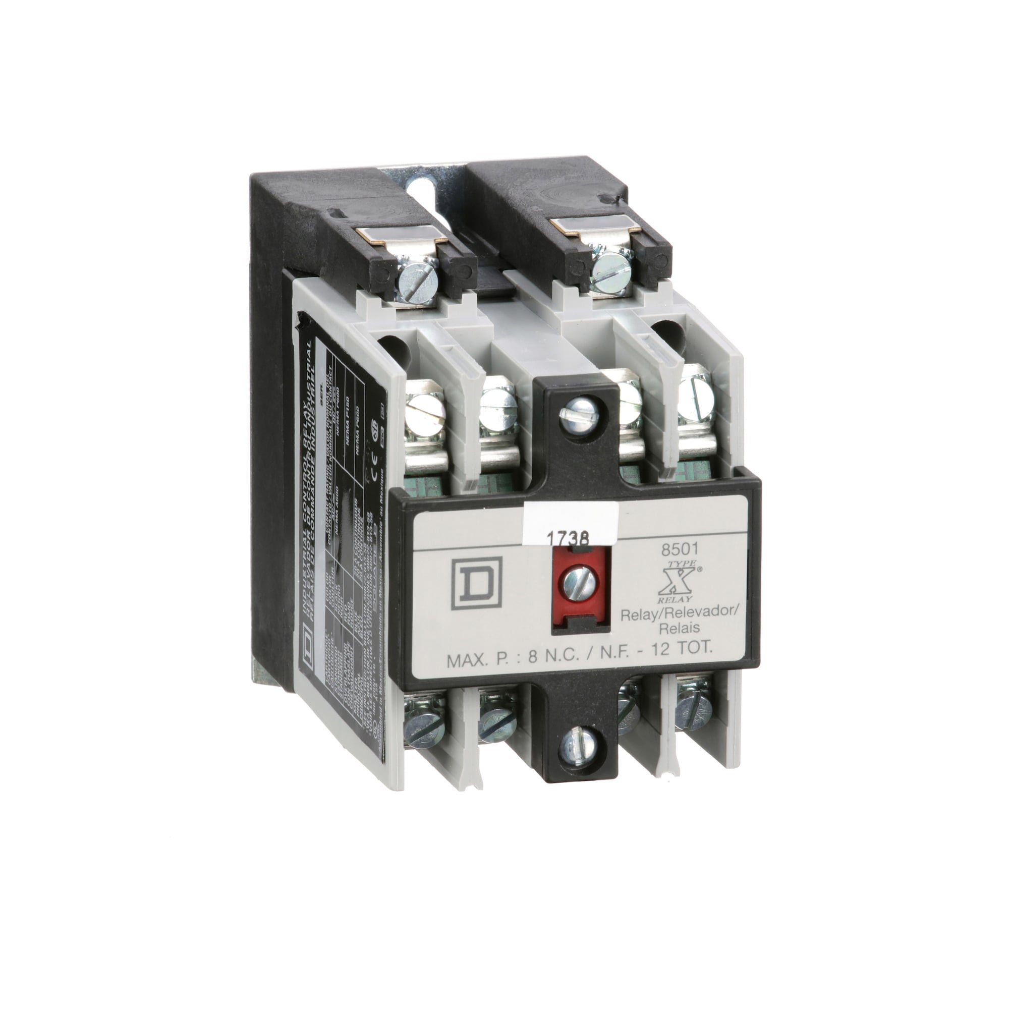 NEMA Control Relay, Type X, machine tool, 10A resistive at 600 VAC, 4 normally open contacts, 24 VAC 60 Hz coil