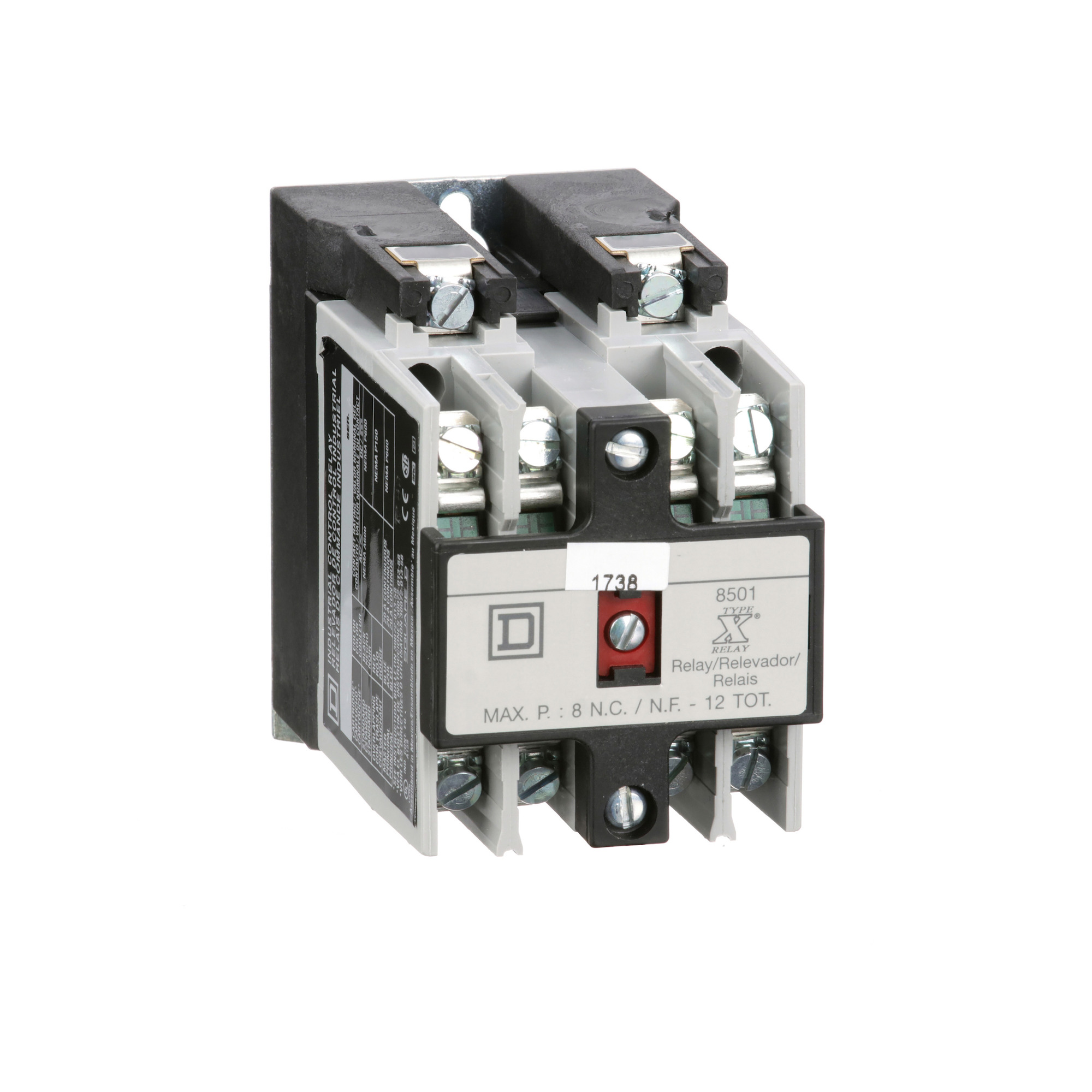 NEMA Control Relay, Type X, machine tool, 10A resistive at 600 VAC, 4 normally open contacts, 440/480 VAC 50/60 Hz coil