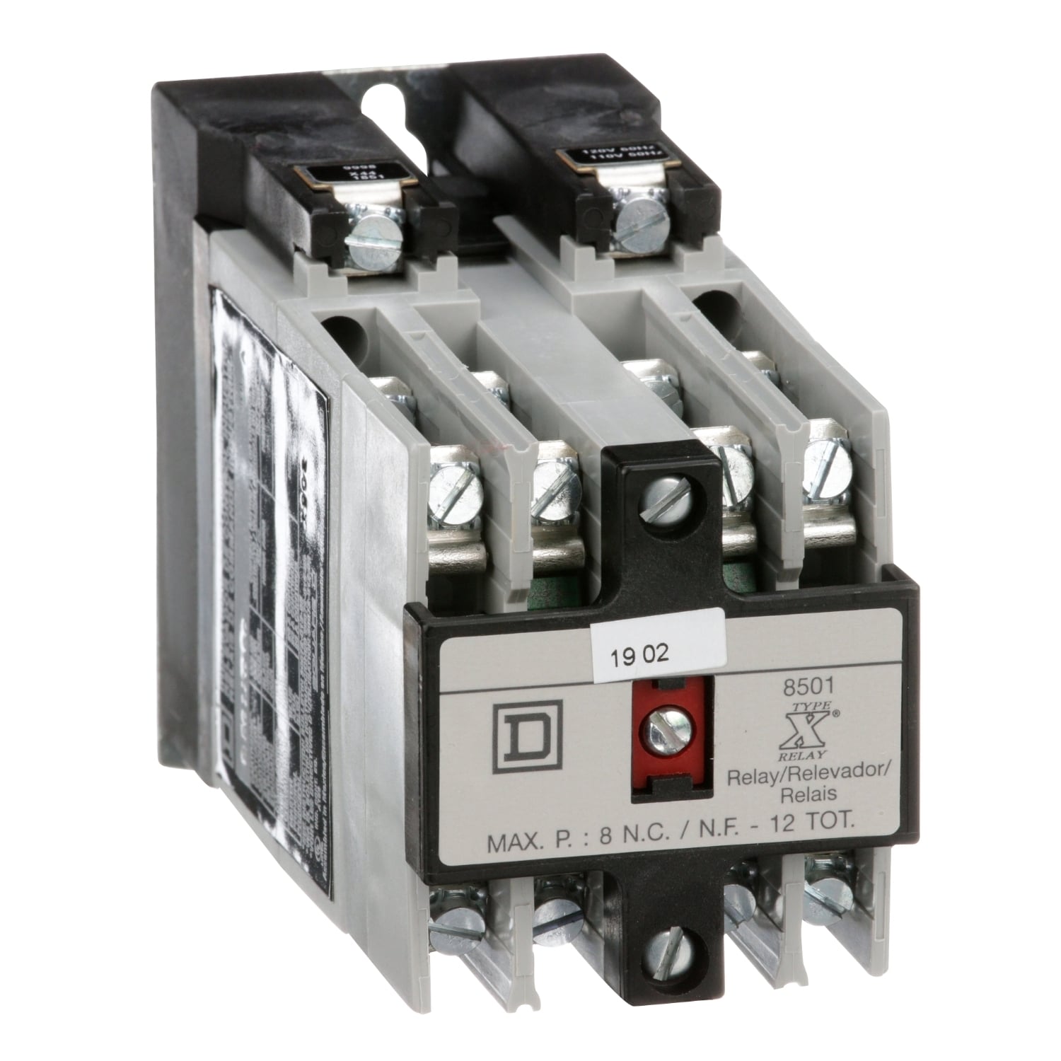 NEMA Control Relay, Type X, machine tool, 10A resistive at 600 VAC, 6 normally open contacts, 110/120 VAC 50/60 Hz coil