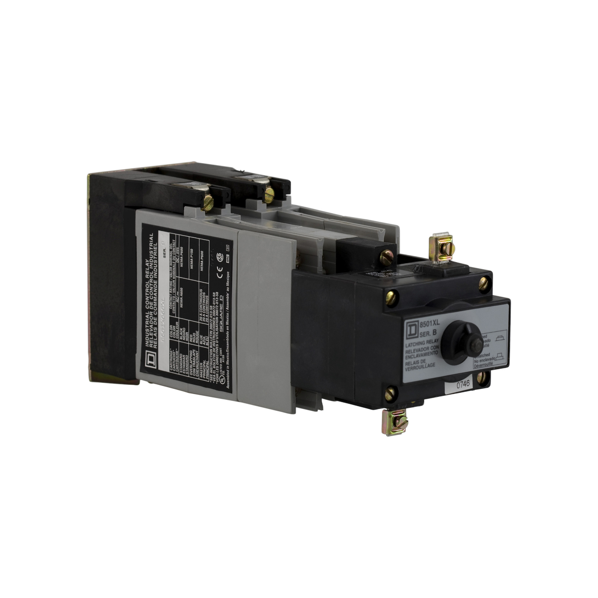 NEMA Control Relay, Type X, latching, 10A resistive at 600 VAC, 6 normally open contacts, 110/120 VAC 50/60 Hz coil