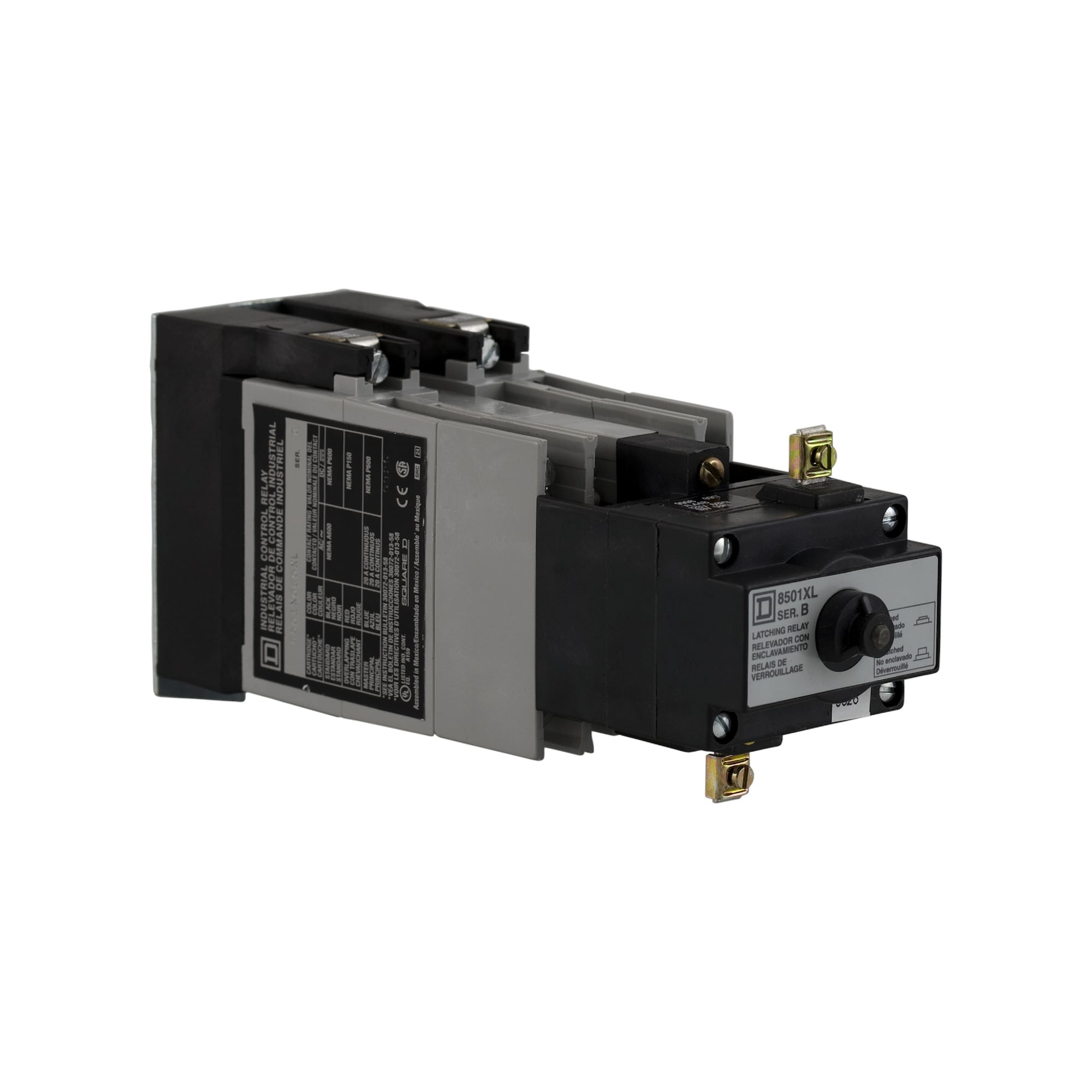 NEMA Control Relay, Type X, latching, 10A resistive at 600 VAC, 8 normally open contacts, 110/120 VAC 50/60 Hz coil
