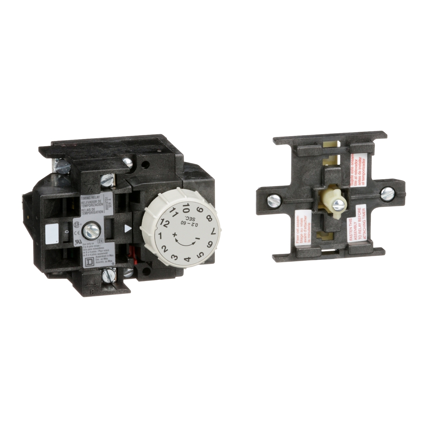 NEMA Control Relay, Type X, pneumatic timer attachment, one minute off delay, 10A resistive at 600 VAC, 1 NO and 1 NC