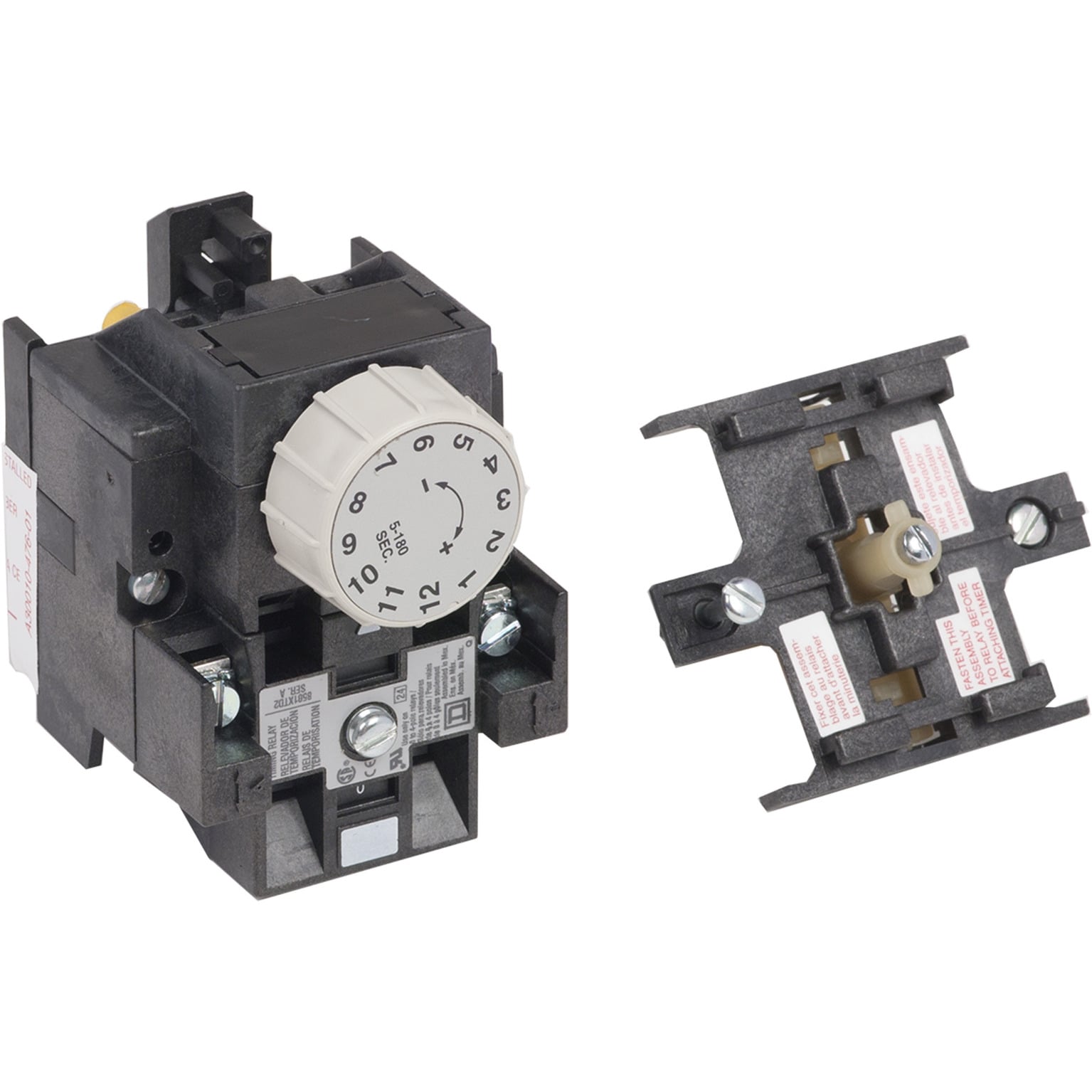 NEMA Control Relay, Type X, pneumatic timer attachment, three minute off delay, 10A resistive at 600 VAC, 1 NO and 1 NC