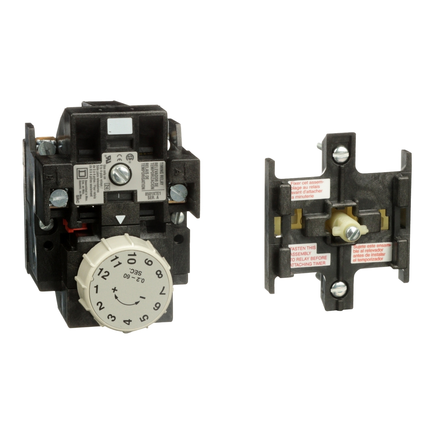 NEMA Control Relay, Type X, pneumatic timer attachment, one minute on delay, 10A resistive at 600 VAC, 1 NO and 1 NC