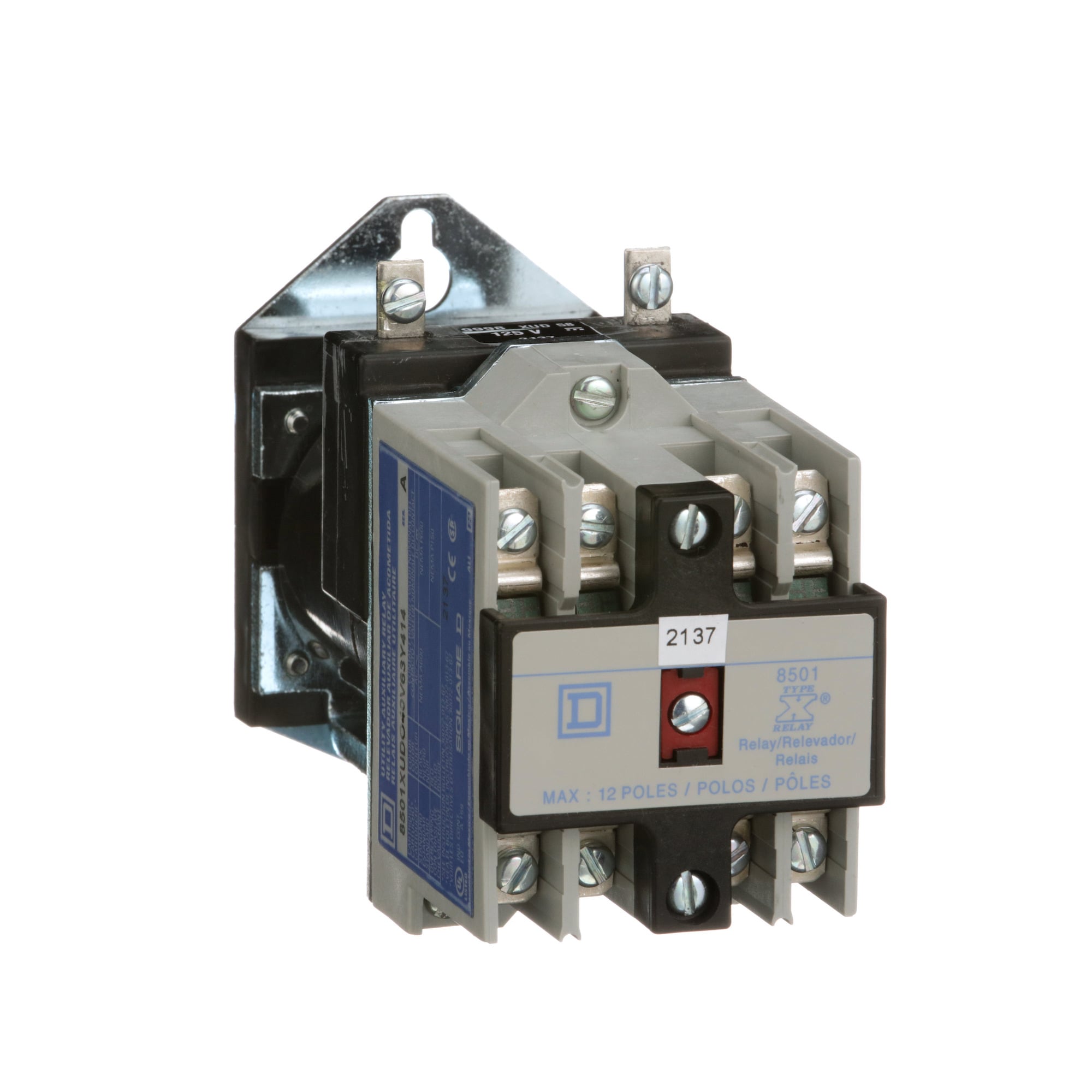 NEMA Control Relay, Type X, utility, 10A resistive at 600 VAC, 4 normally open contacts, 125 VDC coil, pan head screws