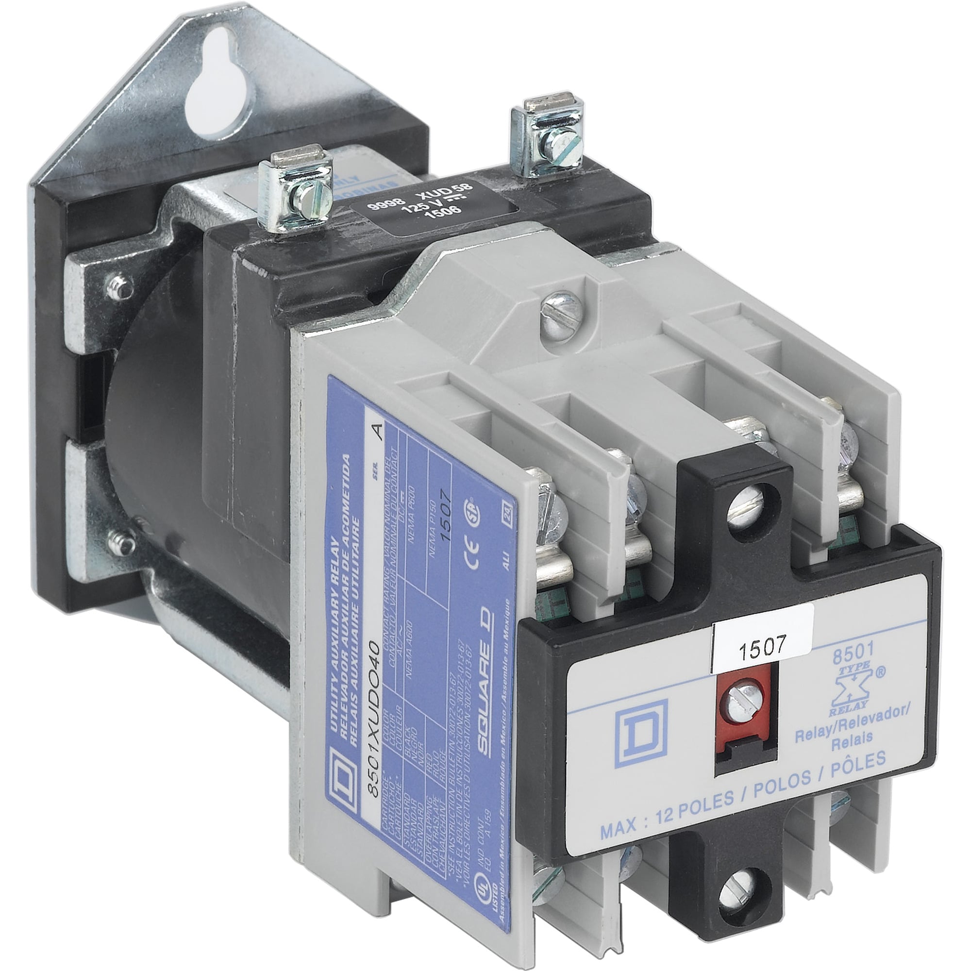 NEMA Control Relay, Type X, utility, 10A resistive at 600 VAC, 4 normally open contacts, 250 VDC coil