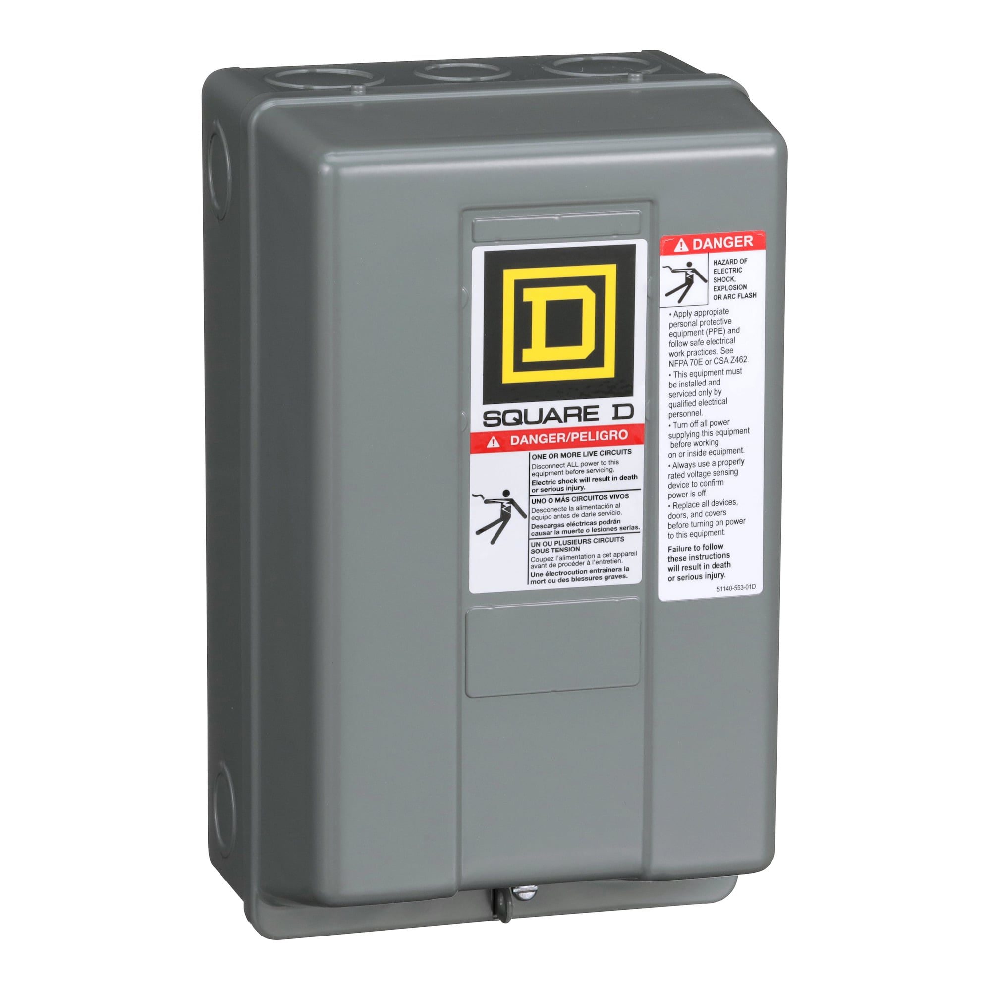 NEMA Contactor, Type S, nonreversing, Size 00, 9A, 3 HP at 550 VAC, 3 phase, up to 100 kA, 3 pole, 208 VAC coil, NEMA 1