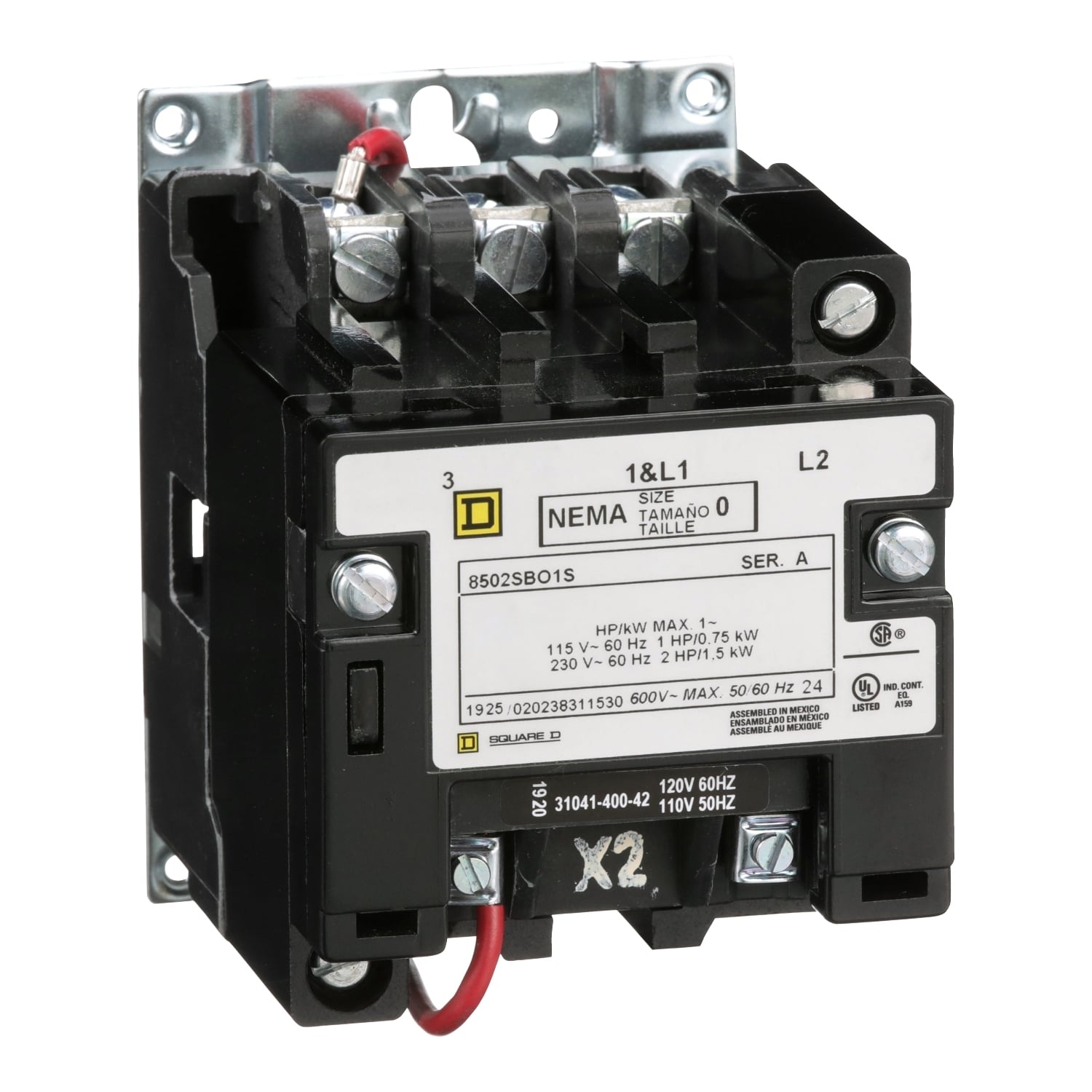 NEMA Contactor, Type S, nonreversing, Size 0, 18A, 2HP at 230VAC, 1 phase, up to 100kA, 2 pole, 120VAC coil, open [TAA]