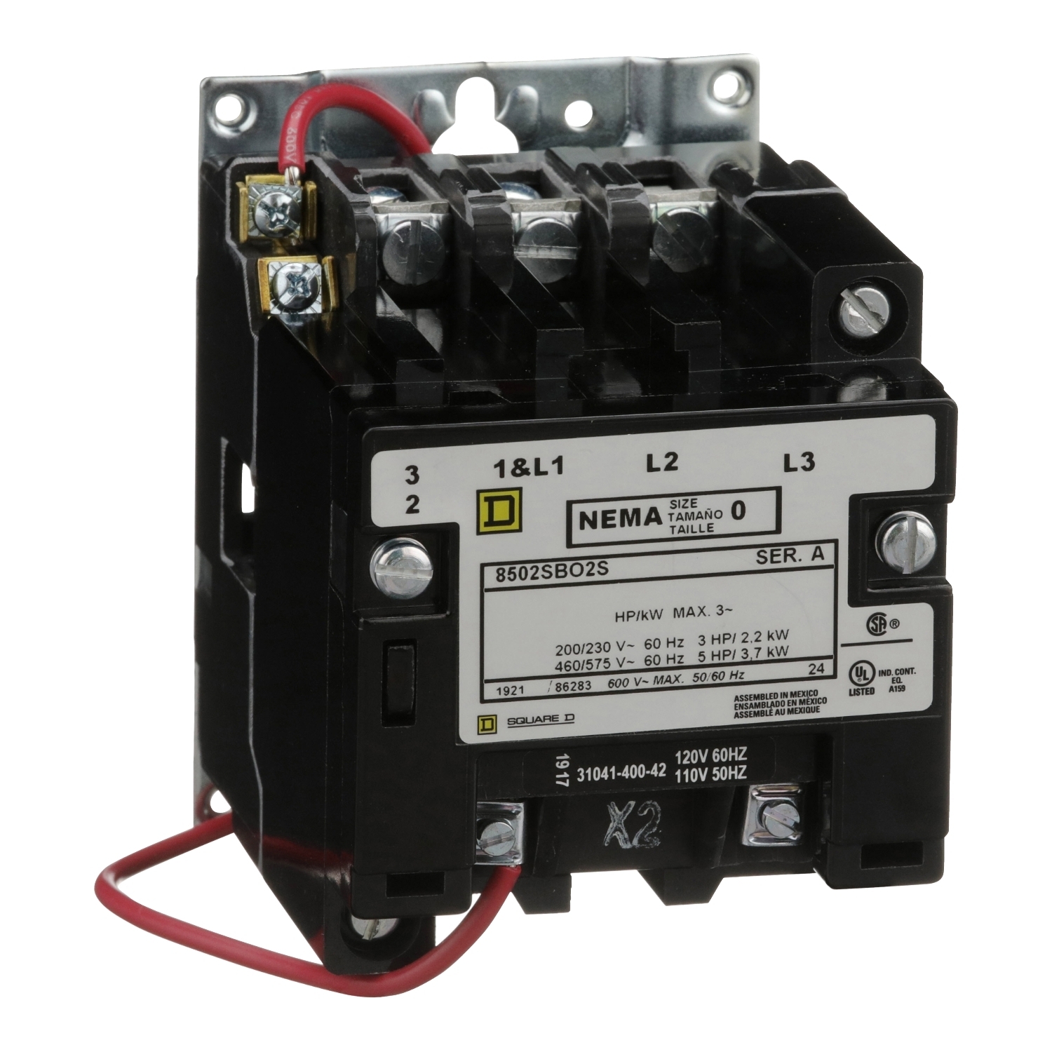 NEMA Contactor, Type S, nonreversing, Size 0, 18A, 5HP at 575VAC, 3 phase, up to 100kA, 3 pole, 120VAC coil, open [TAA]