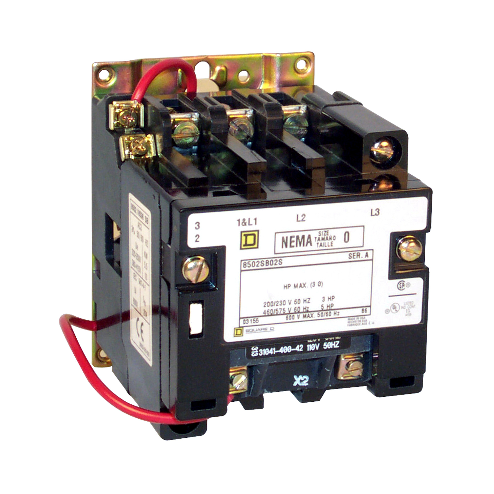 NEMA Contactor, Type S, nonreversing, Size 0, 18A, 5 HP at 575 VAC, 3 phase, up to 100 kA, 4 pole, 120 VAC coil, open