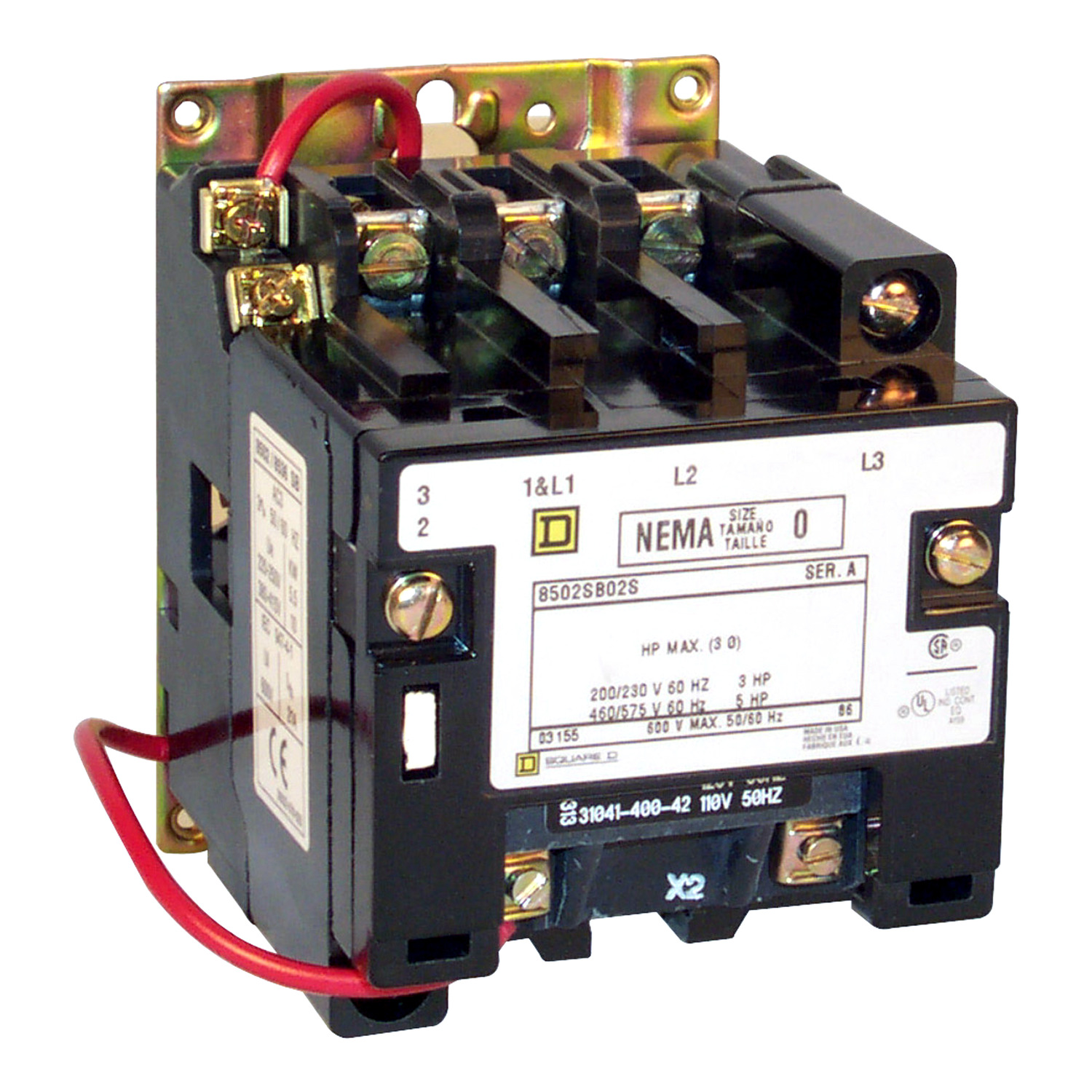 NEMA Contactor, Type S, nonreversing, Size 0, 18A, 2 HP at 230 VAC, 1 phase, up to 100 kA, 1 pole, 120 VAC coil, open