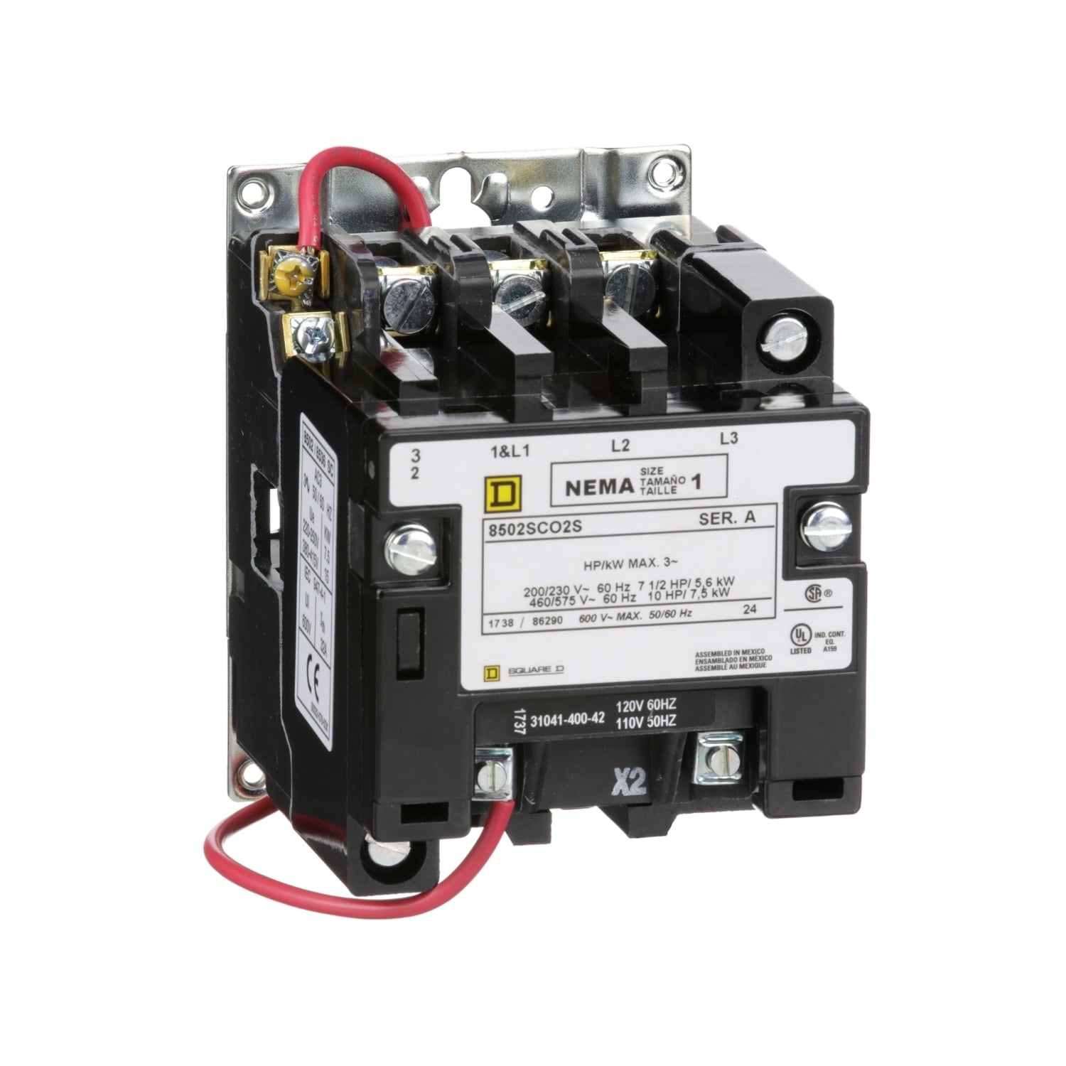 NEMA Contactor, Type S, nonreversing, Size 1, 27A, 10 HP at 575 VAC, 3 phase, up to 100 kA, 3 pole, 120 VAC coil, open [TAA]