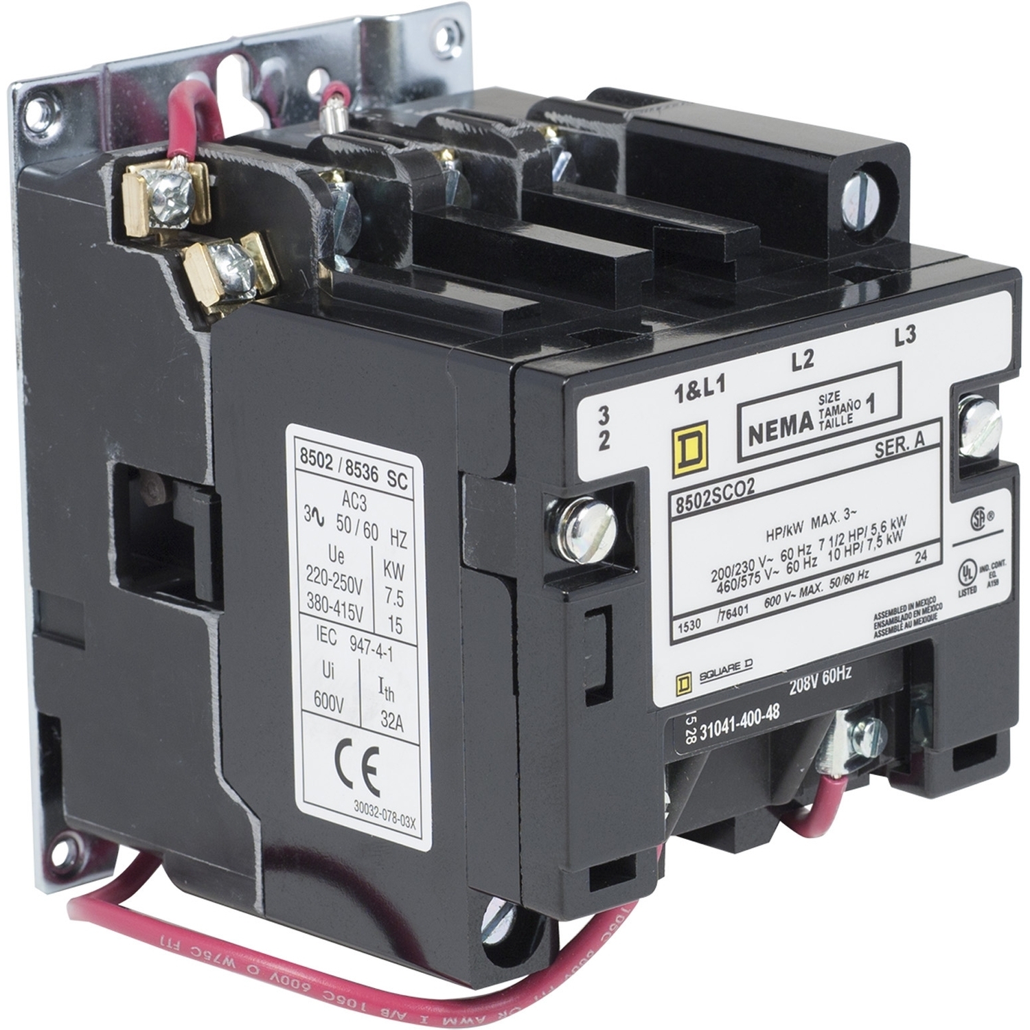 NEMA Contactor, Type S, nonreversing, Size 1, 27A, 10HP at 575VAC, 3 phase, up to 100kA, 3 pole, 208VAC coil, open [TAA]