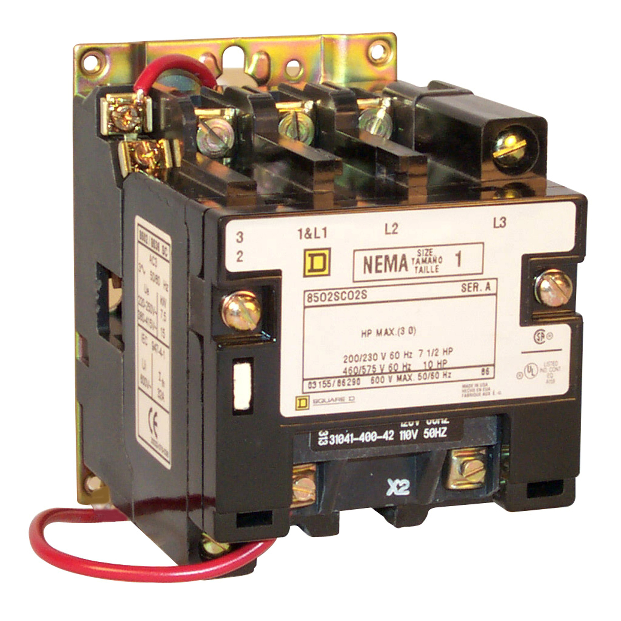 Square D,CONTACTOR 600VAC 27AMP NEMA +OPTIONS,1,4-Pole,480VAC@60Hz - 440VAC@50Hz,8502S,Non-Reversing Contactor,Polyphase,Screw Clamp,UL Listed - CSA Certified,Used to switch heating loads, capacitors, transformer and electric motors where overload protection is provided separately,no indicator