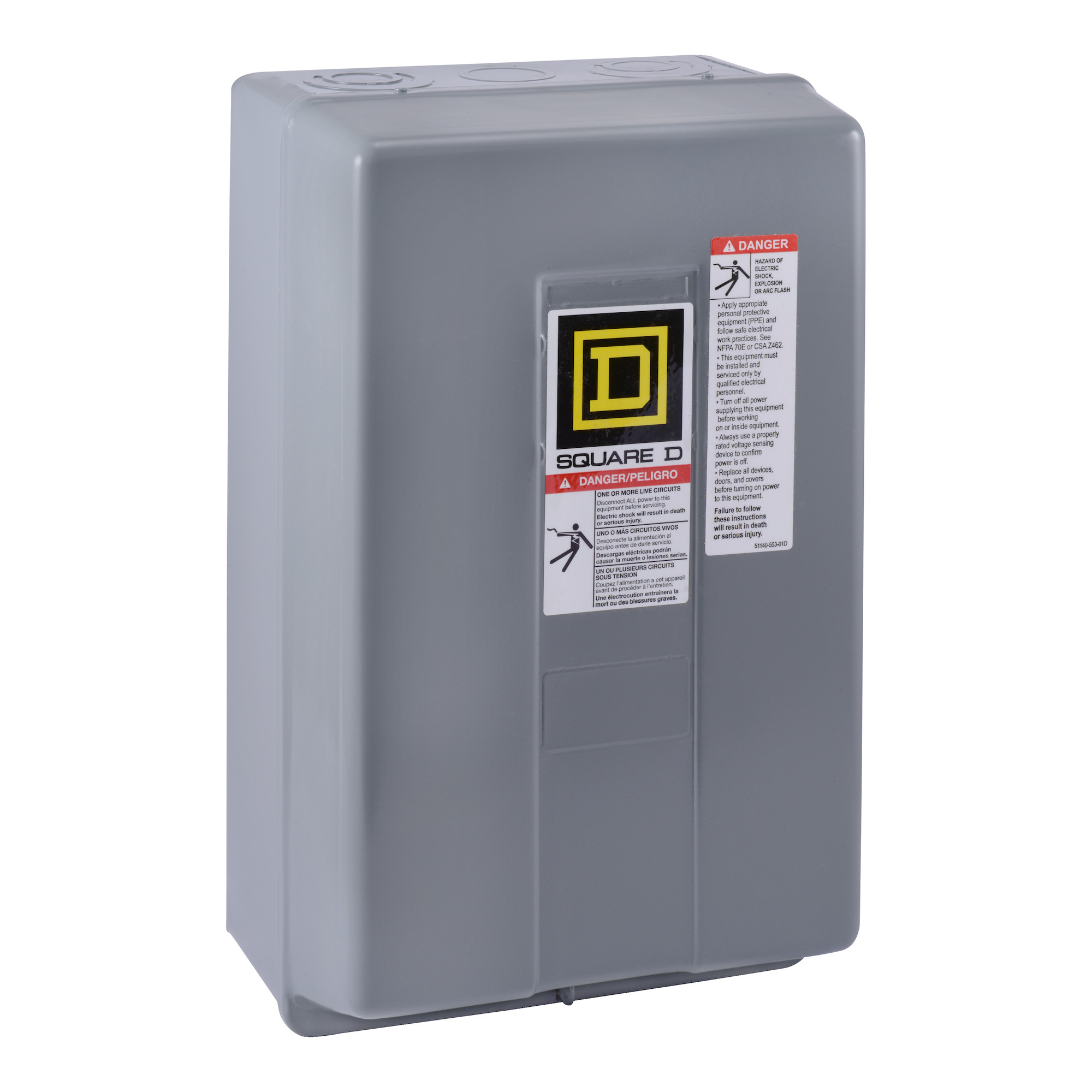 Square D,CONTACTOR 240VAC 45AMP NEMA +OPTIONS,1-Phase,2,2-Pole,240VAC@60Hz - 220VAC@50Hz,8502S,Box Lug,Non-Reversing Contactor,UL Listed - CSA Certified,Used to switch heating loads, capacitors, transformer and electric motors where overload protection is provided separately,no indicator