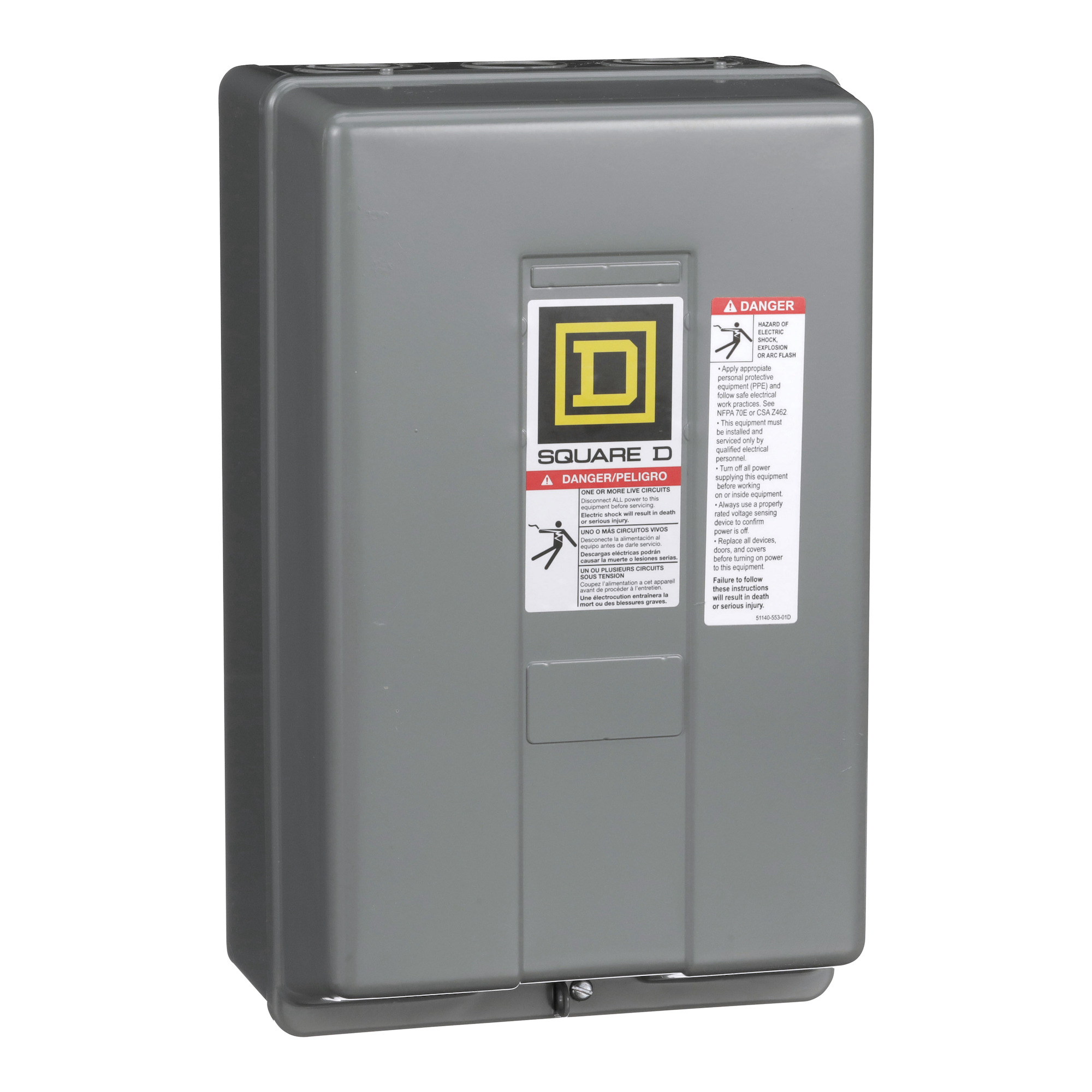 NEMA Contactor, Type S, nonreversing, Size 2, 45A, 25 HP at 575 VAC, 3 phase, up to 100 kA, 3 pole, 240 VAC coil, NEMA 1