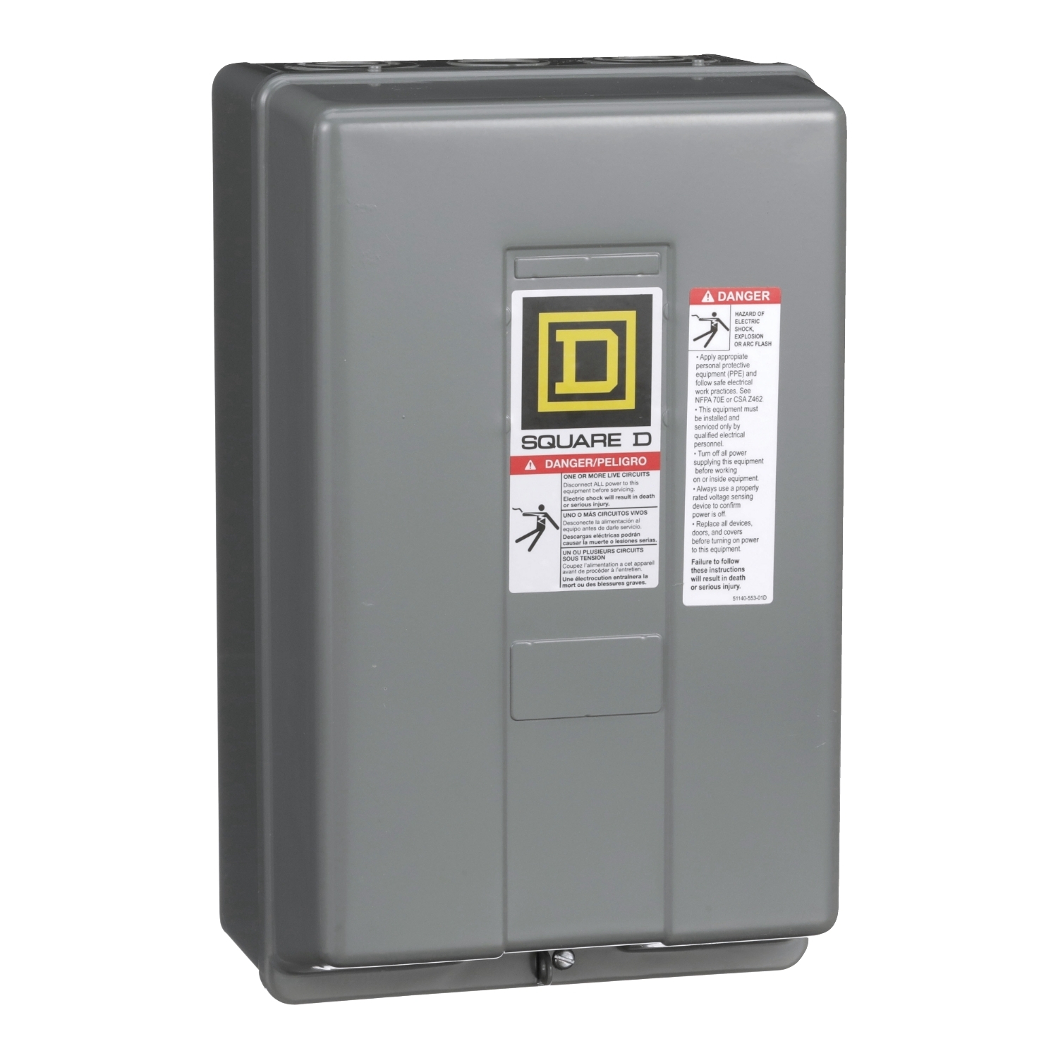 NEMA Contactor, Type S, nonreversing, Size 2, 45A, 25 HP at 575 VAC, 3 phase, up to 100 kA, 3 pole, 480 VAC coil, NEMA 1