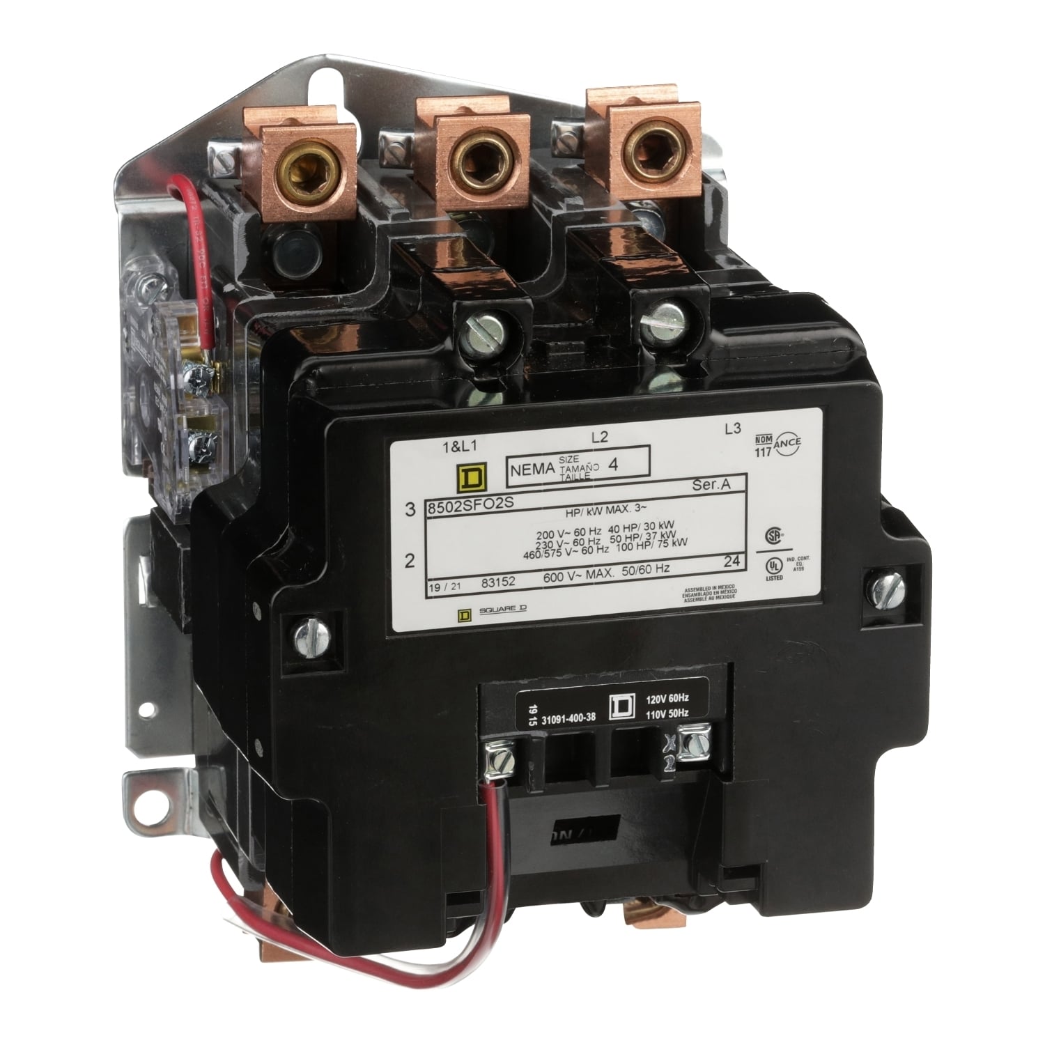 NEMA Contactor, Type S, nonreversing, Size 4, 135A, 100 HP at 575 VAC, 3 phase, up to 100 kA, 3 pole, 120 VAC coil, open [TAA]
