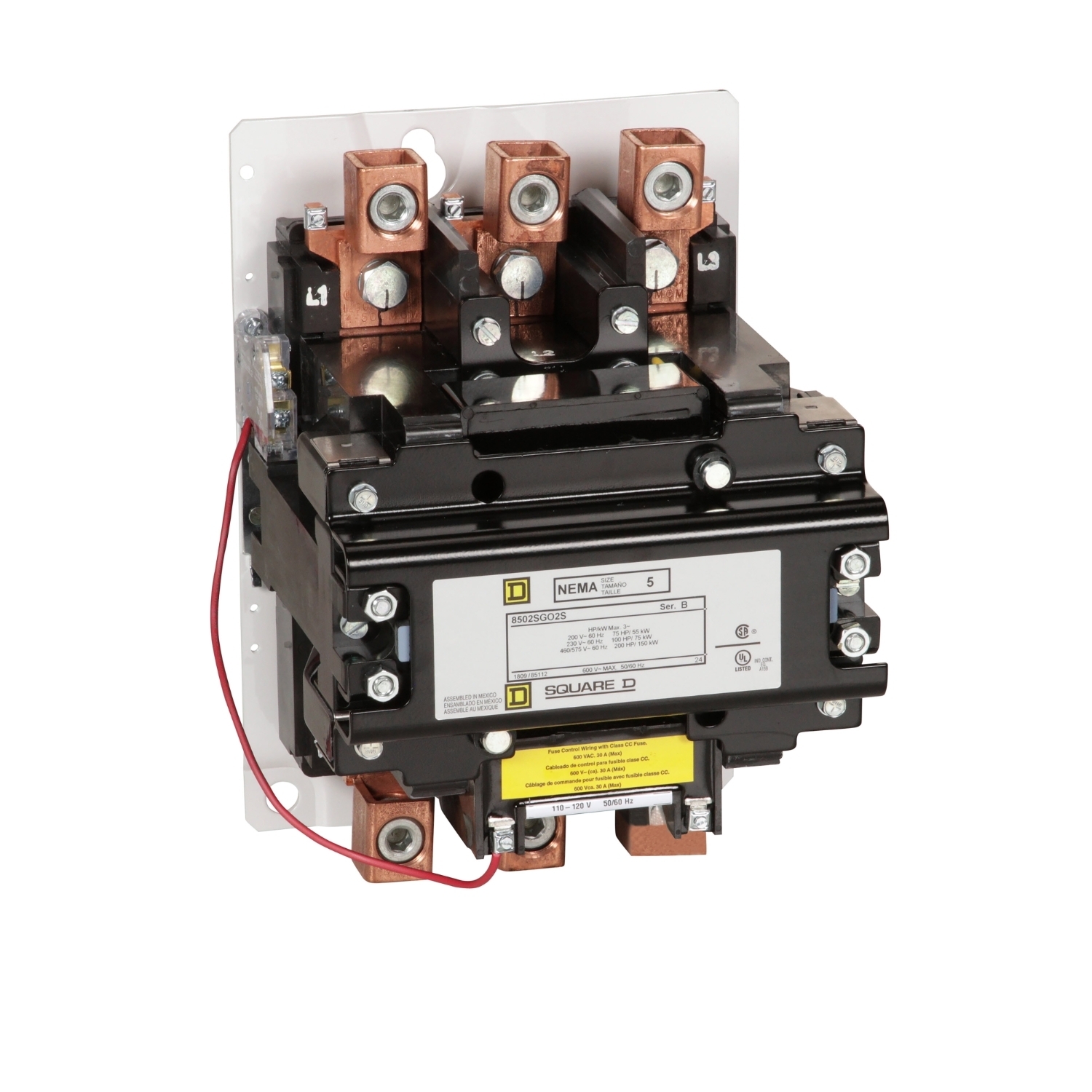 NEMA Contactor, Type S, nonreversing, Size 5, 270A, 200 HP at 575 VAC, 3 phase, up to 100 kA, 3 pole, 120 VAC coil, open [TAA]