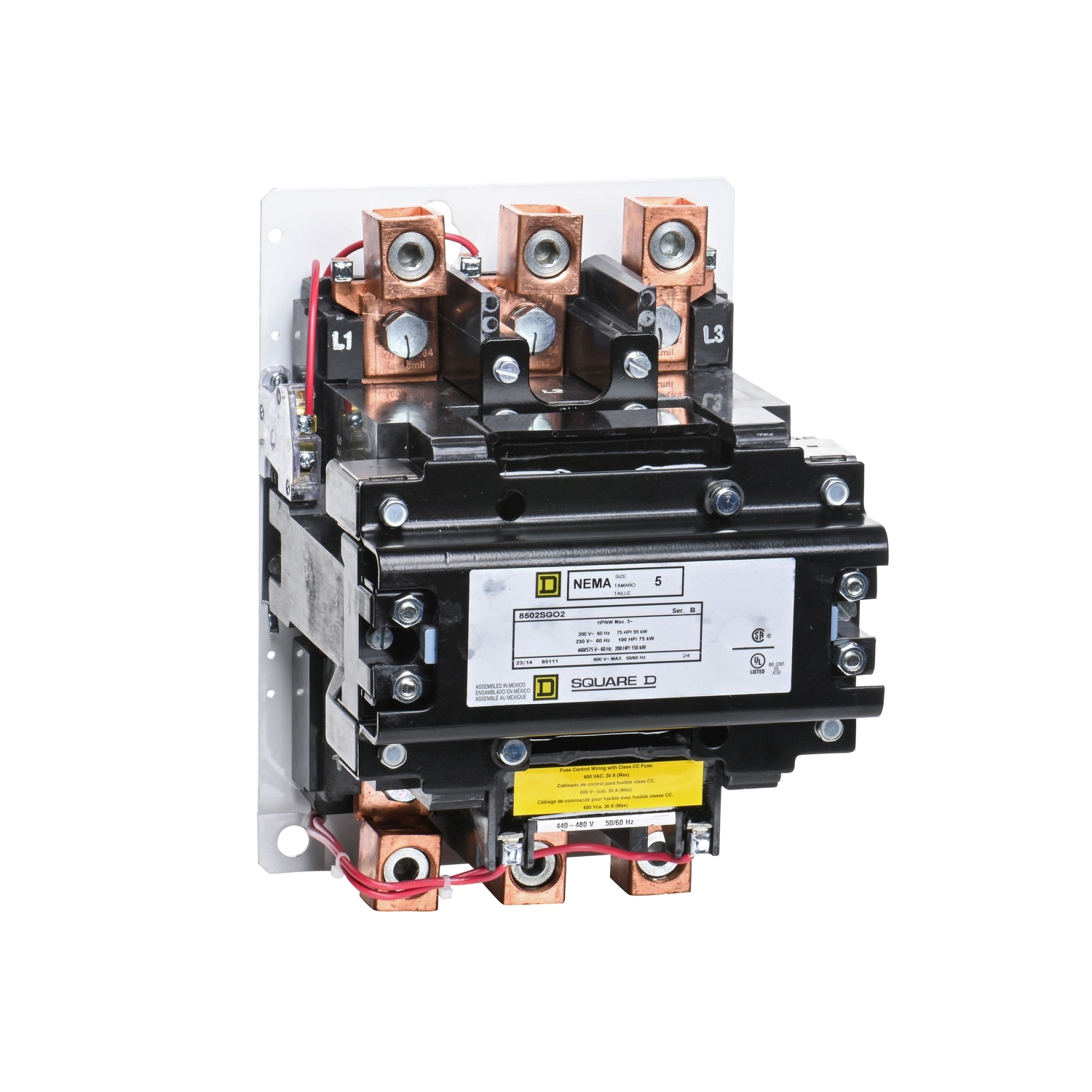 NEMA Contactor, Type S, nonreversing, Size 5, 270A, 200HP at 575VAC, 3 phase, up to 100kA, 3 pole, 480VAC coil, open [TAA]