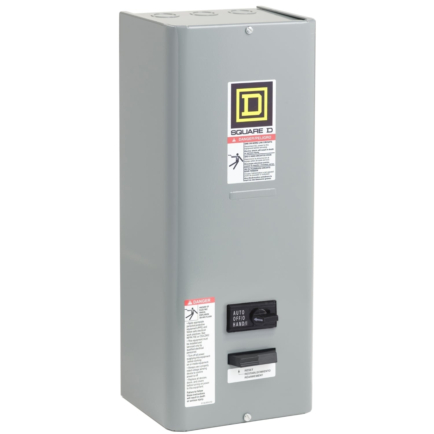 NEMA Motor Starter, Type S, nonreversing, Size 00, 9A, 2 HP at 460 VAC, 5 kA SCCR, 3 phase, 3 pole, melting alloy, 120 VAC coil, NEMA 1