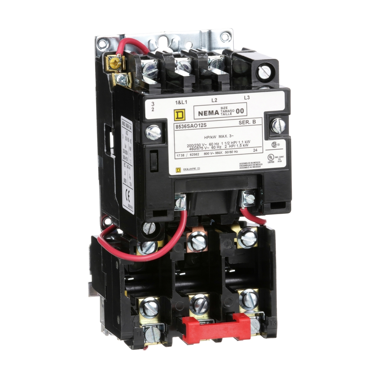 NEMA Motor Starter, Type S, nonreversing, Size 00, 9A, 2 HP at 460 VAC, 5 kA SCCR, 3 phase, 3 pole, melting alloy, 24 VAC coil, open [TAA]