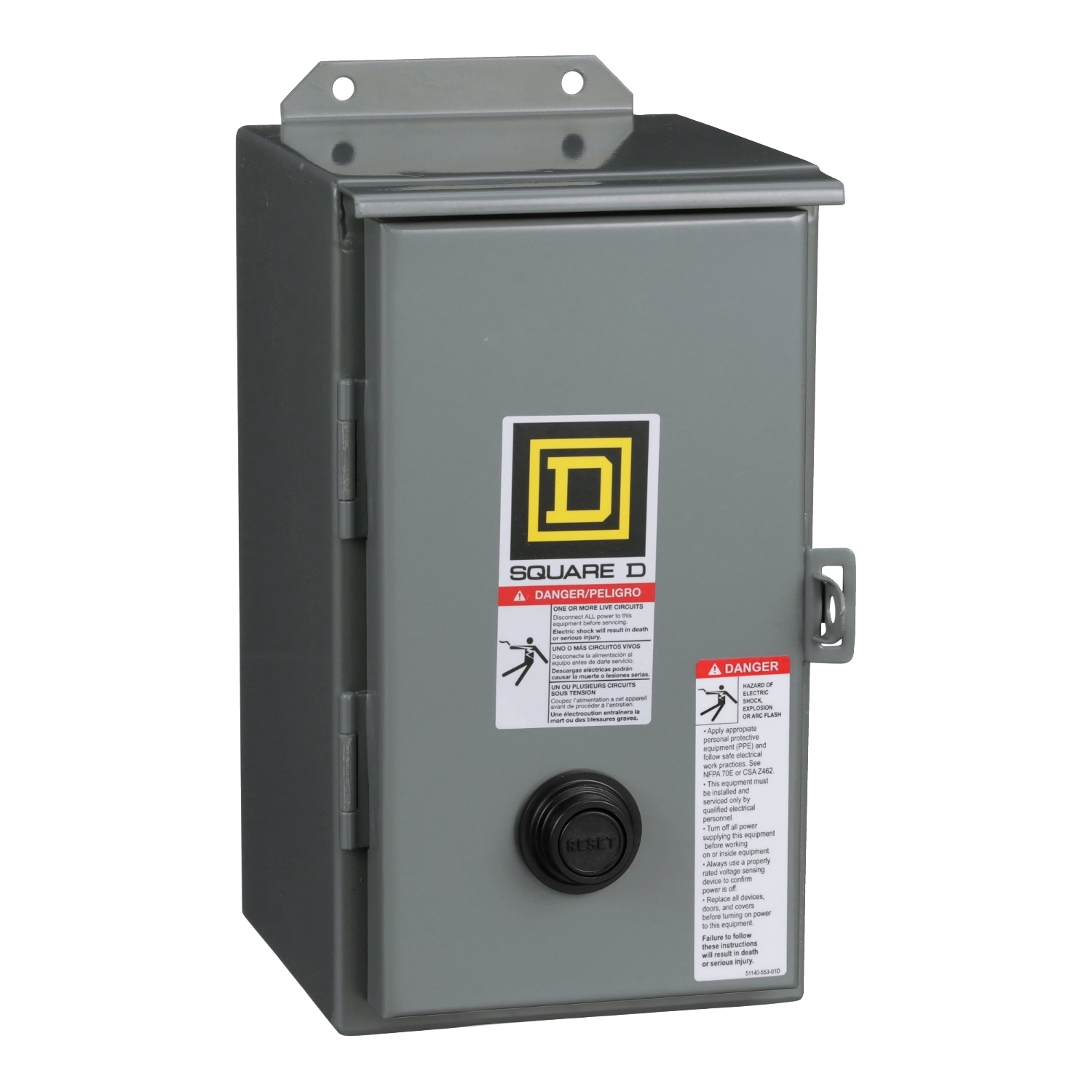 NEMA Motor Starter, Type S, nonreversing, Size 0, 18A, 5 HP at 460 VAC, 5 kA SCCR, 3 phase, 3 pole, melting alloy, 480 VAC coil, NEMA 12 [TAA]