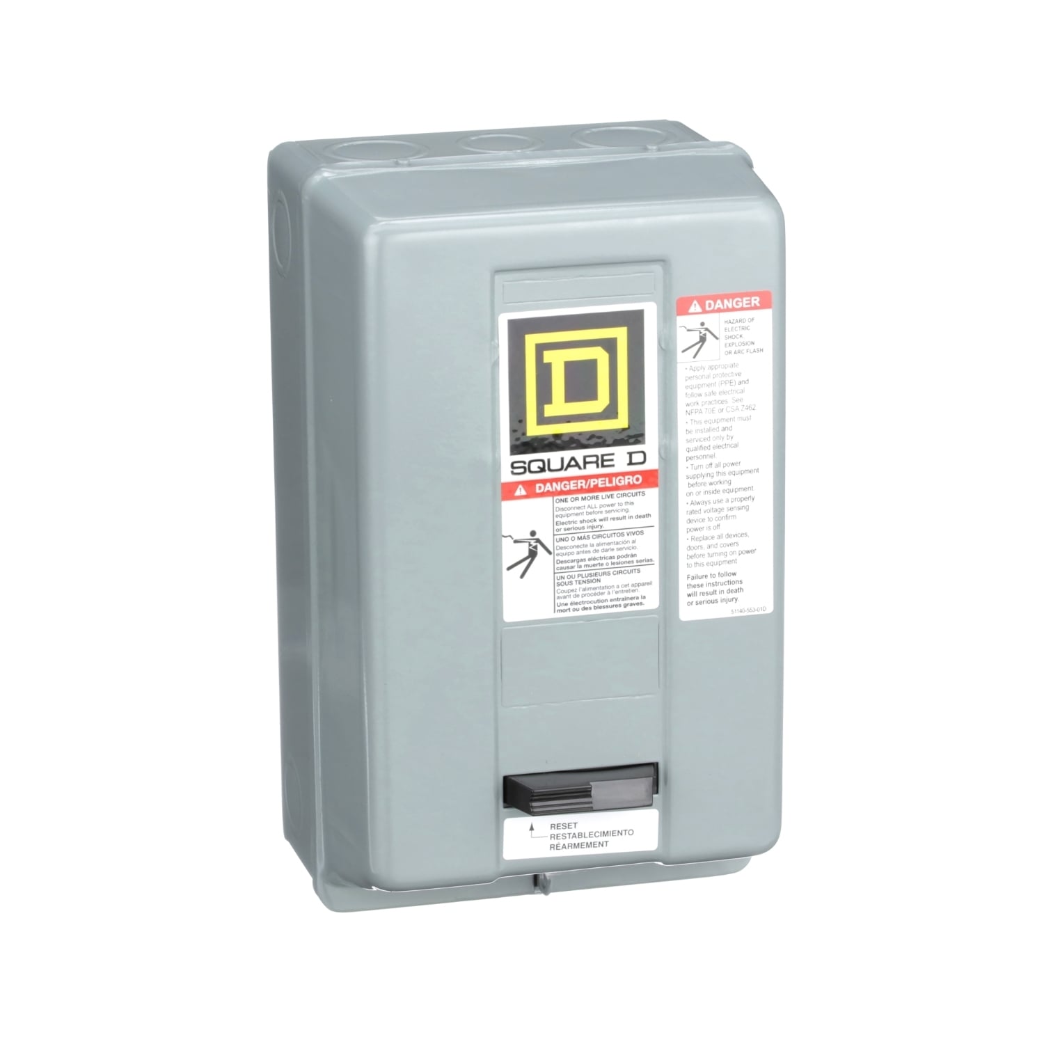 NEMA motor starter, Type S, nonreversing, Size 0, 18A, 5HP at 460VAC, 5kA SCCR, 3 phase, 3 pole, melting alloy, 240VAC coil, NEMA 1 [TAA]