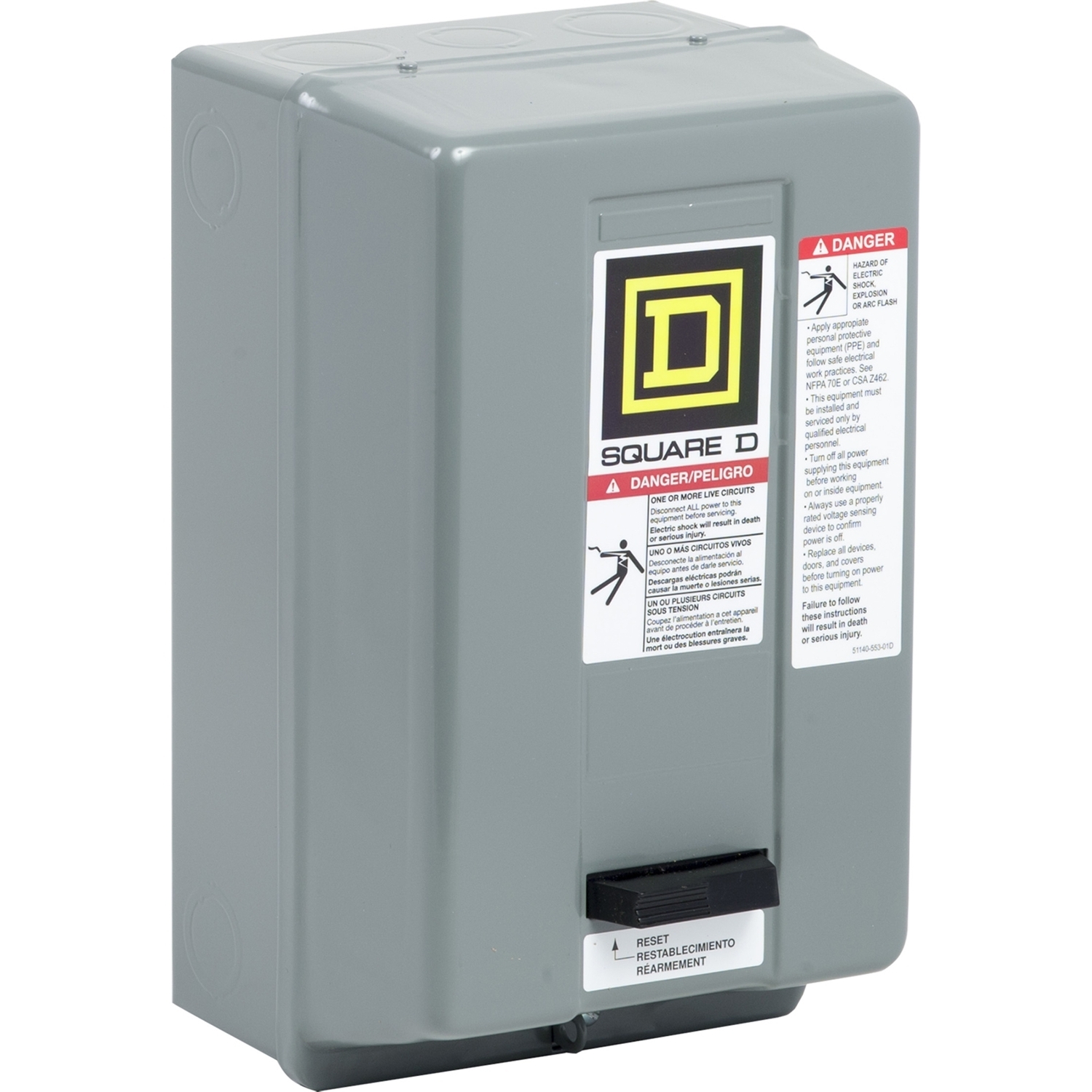 NEMA Motor Starter, Type S, nonreversing, Size 0, 18A, 5 HP at 460 VAC, 5 kA SCCR, 2 phase, 4 pole, melting alloy, 120 VAC coil, NEMA 1