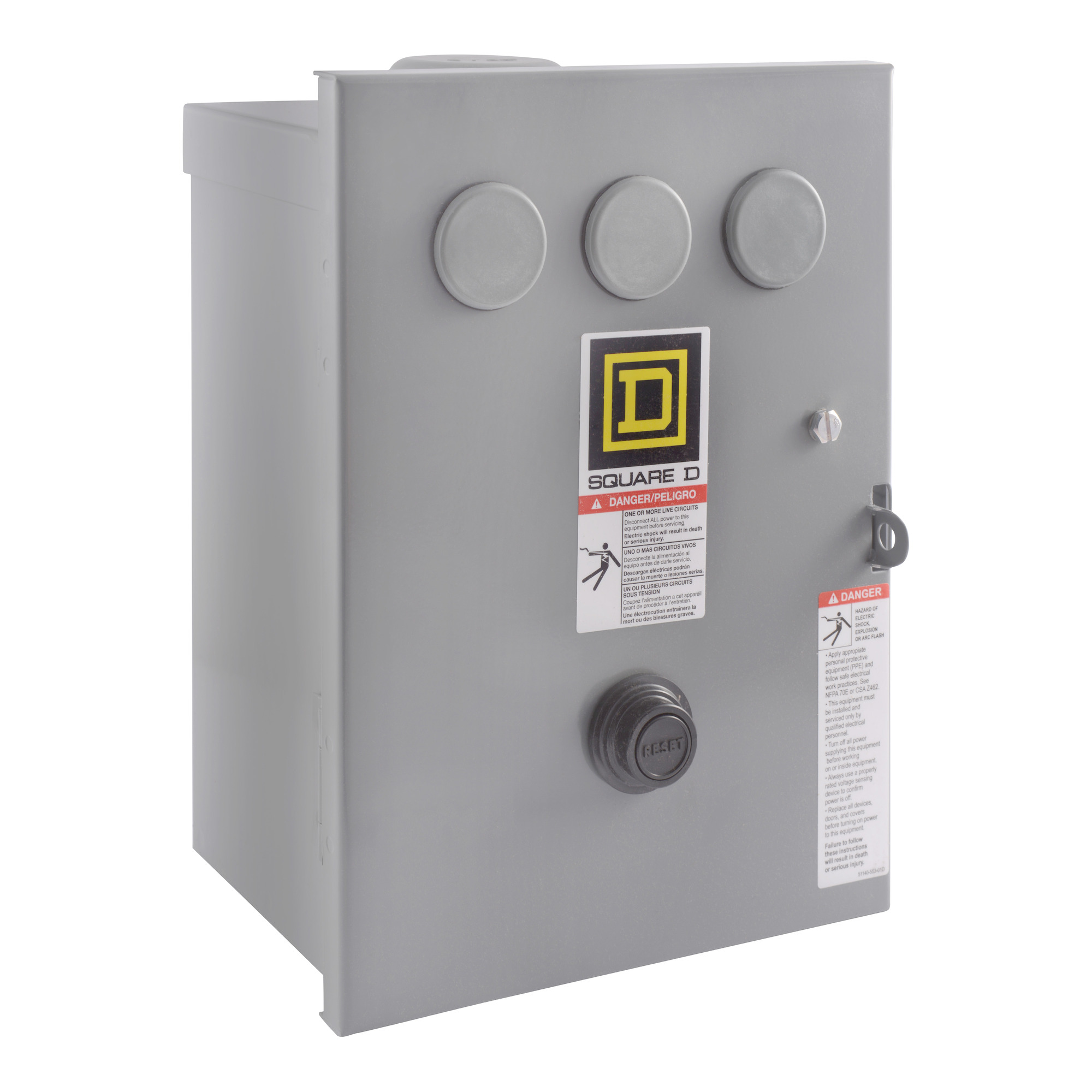 NEMA Motor Starter, Type S, nonreversing, Size 0, 18A, 2 HP at 230 VAC, 5 kA SCCR, 1 phase, 2 pole, melting alloy, 240 VAC coil, NEMA 3R