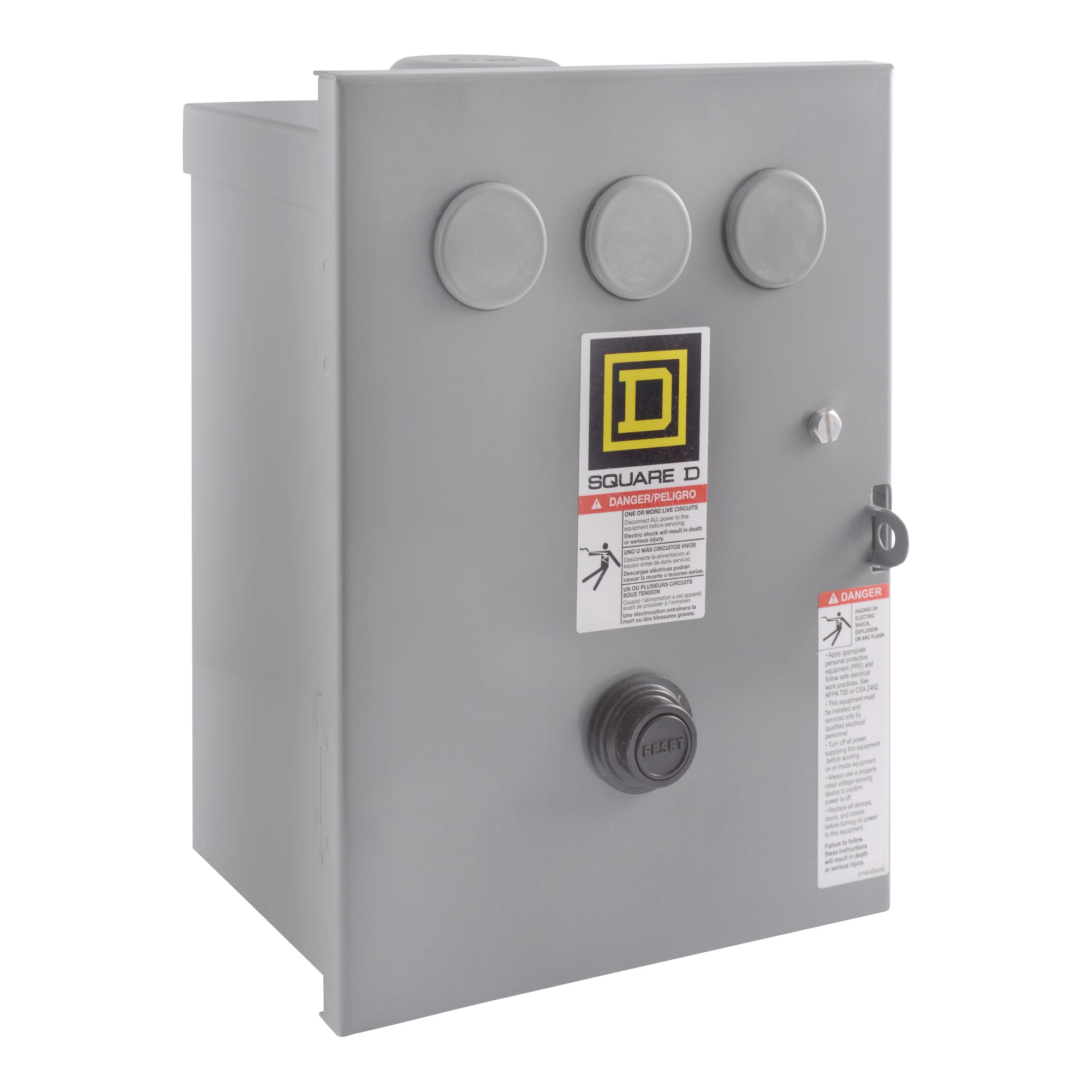 NEMA Motor Starter, Type S, nonreversing, Size 0, 18A, 5 HP at 460 VAC, 5 kA SCCR, 3 phase, 3 pole, melting alloy, 208 VAC coil, NEMA 3R
