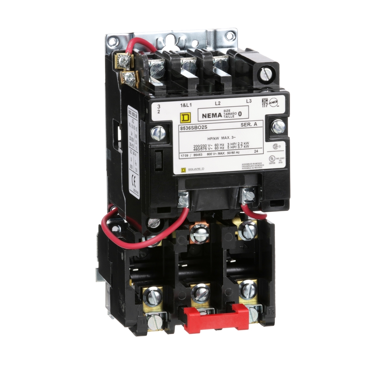 NEMA Motor Starter, Type S, nonreversing, Size 0, 18A, 5 HP at 460 VAC, 5 kA SCCR, 3 phase, 3 pole, melting alloy, 24 VAC coil, open [TAA]