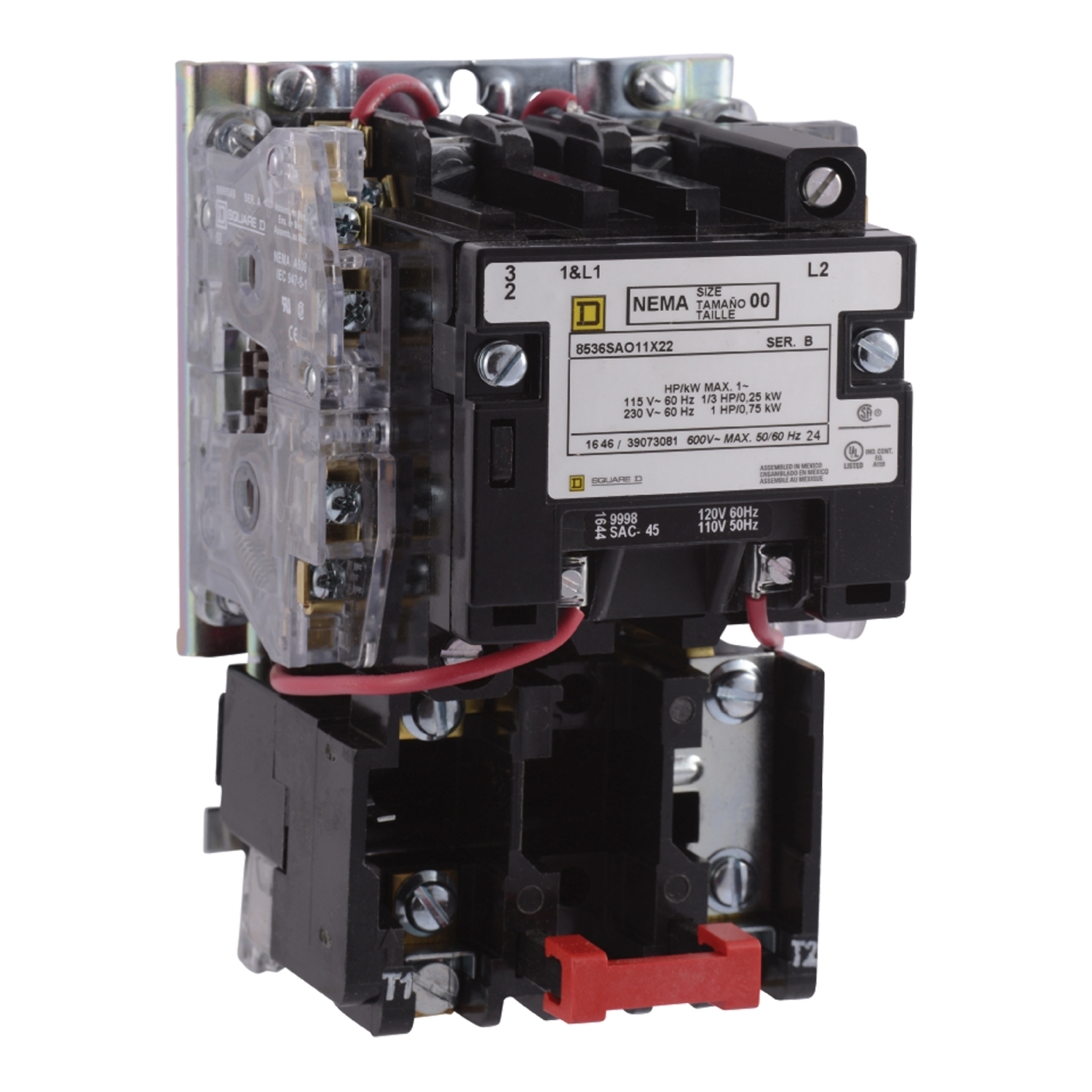 NEMA Motor Starter, Type S, nonreversing, Size 0, 18A, 5 HP at 460 VAC, 5 kA SCCR, 3 phase, 3 pole, melting alloy, 120 VAC coil, open