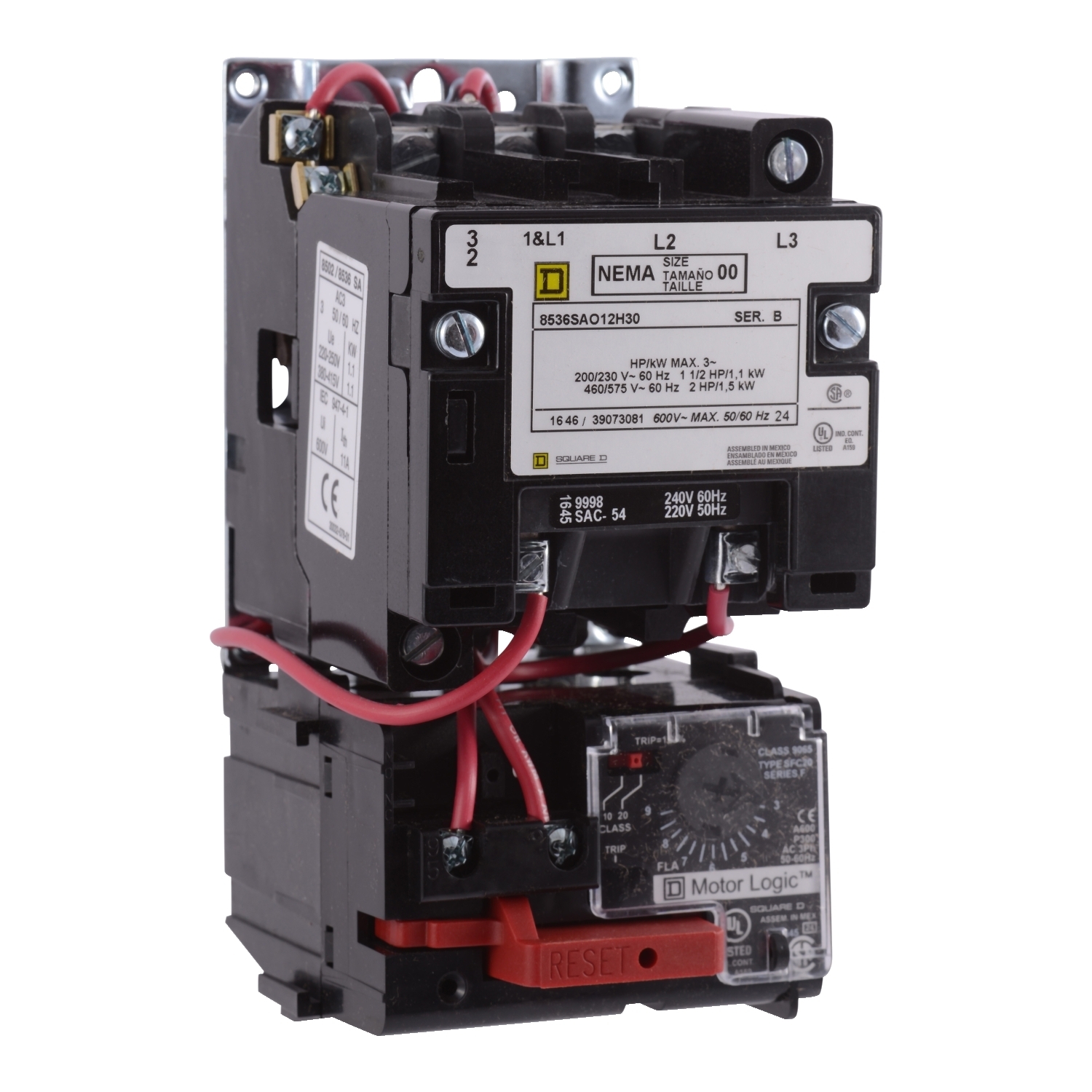 NEMA Motor Starter, Type S, nonreversing, Size 0, 18A, 5 HP at 460 VAC, up to 100 kA SCCR, 3 phase, 3 pole, Motor Logic, 240 VAC coil, open [TAA]