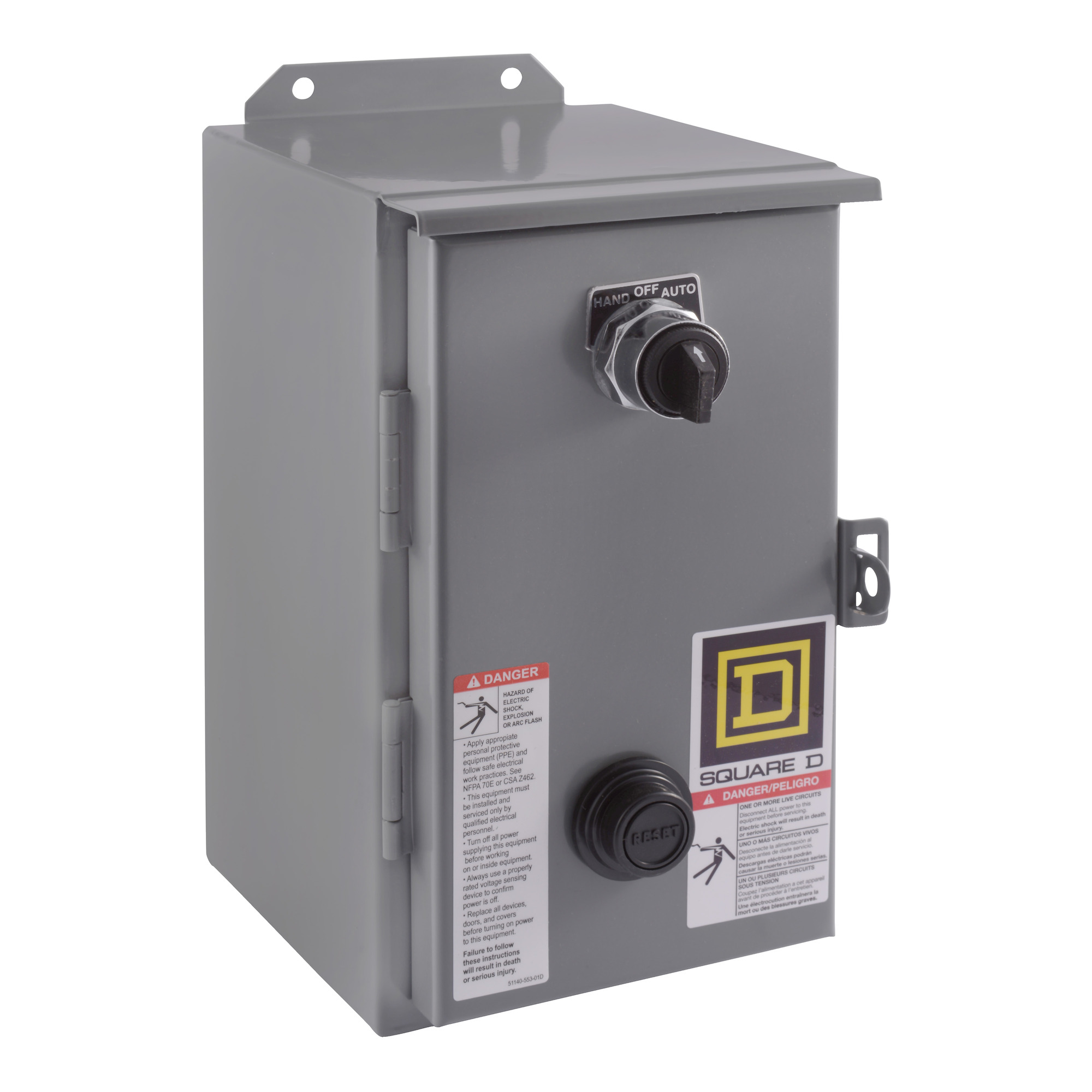 NEMA Motor Starter, Type S, nonreversing, Size 1, 27A, 10 HP at 460 VAC, 5 kA SCCR, 3 phase, 3 pole, melting alloy, 120 VAC coil, NEMA 12