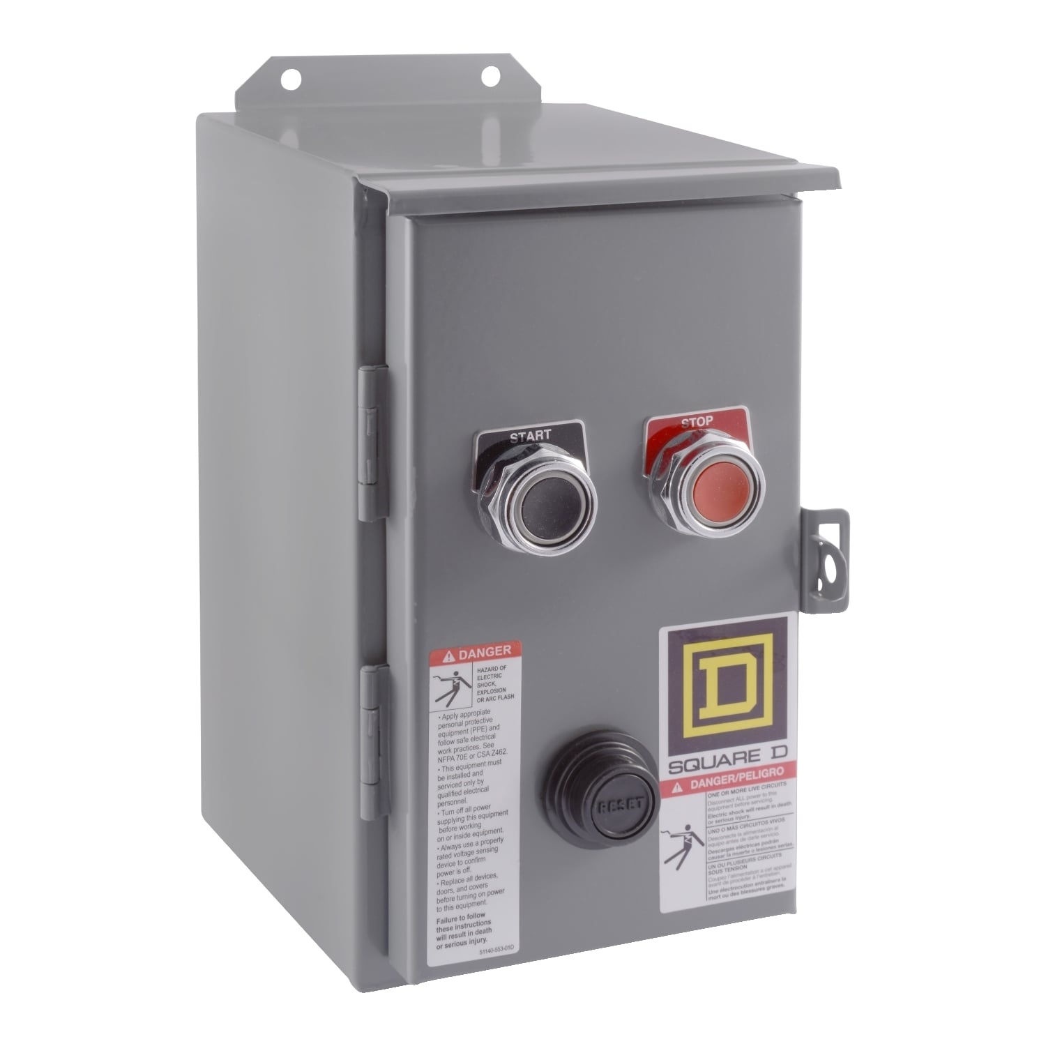 NEMA Motor Starter, Type S, nonreversing, Size 1, 27A, 10 HP at 460 VAC, 5 kA SCCR, 3 phase, 3 pole, melting alloy, 208 VAC coil, NEMA 12