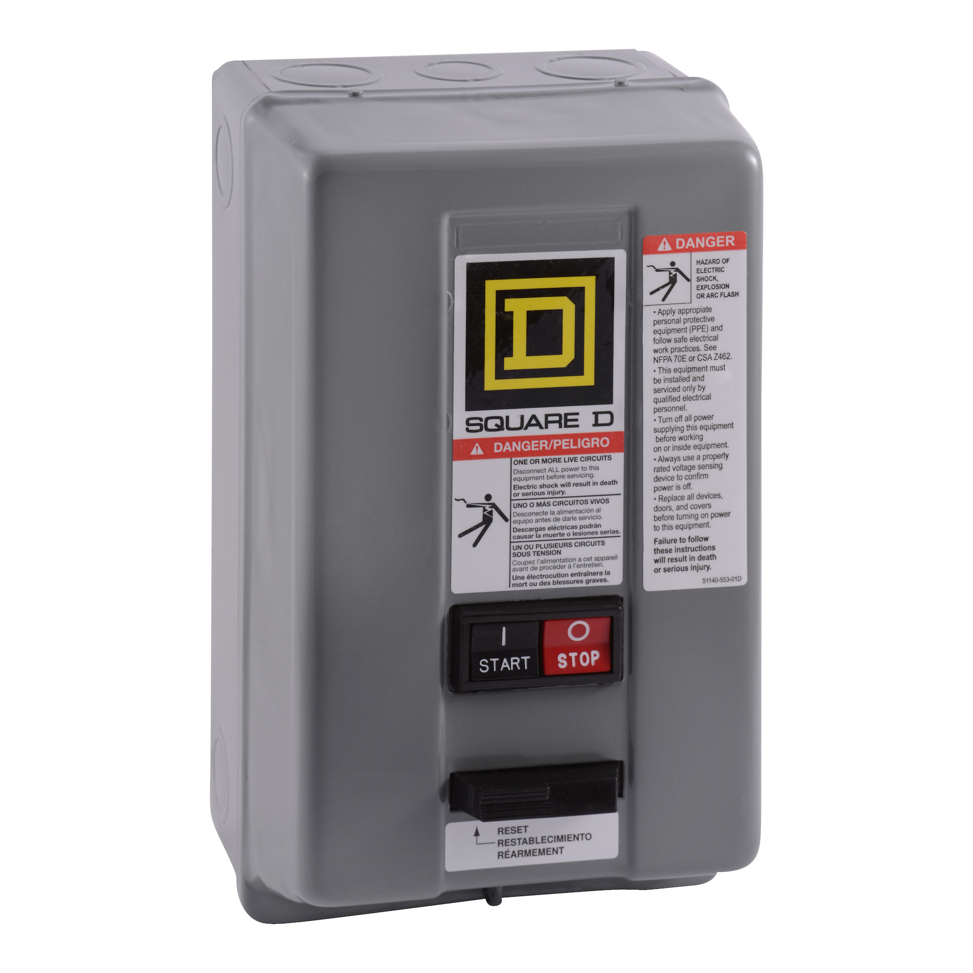 NEMA Motor Starter, Type S, nonreversing, Size 1, 27A, 10 HP at 460 VAC, 5 kA SCCR, 3 phase, 3 pole, melting alloy, 120 VAC coil, NEMA 1