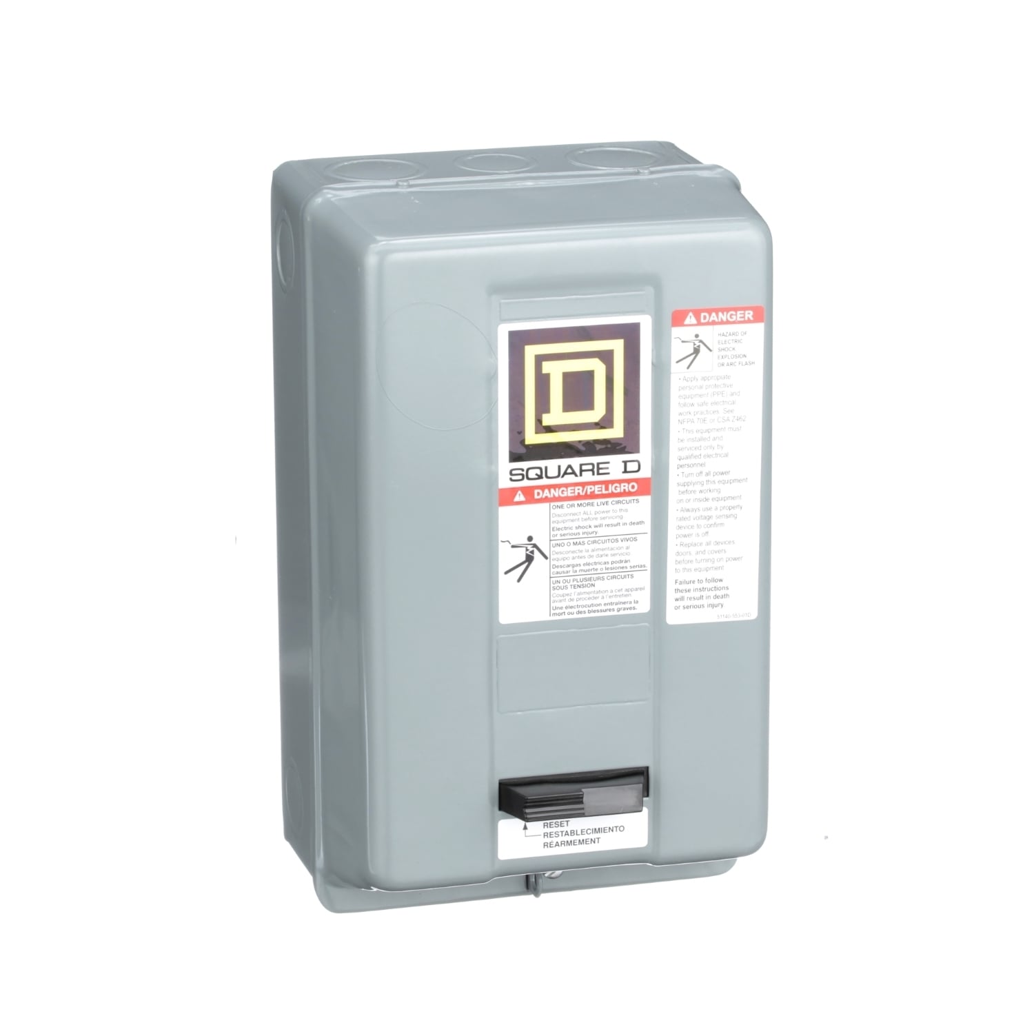 NEMA motor starter, Type S, nonreversing, Size 1, 27A, 10HP at 460VAC, 5kA SCCR, 3 phase, 3 pole, melting alloy, 480VAC coil, NEMA 1 [TAA]