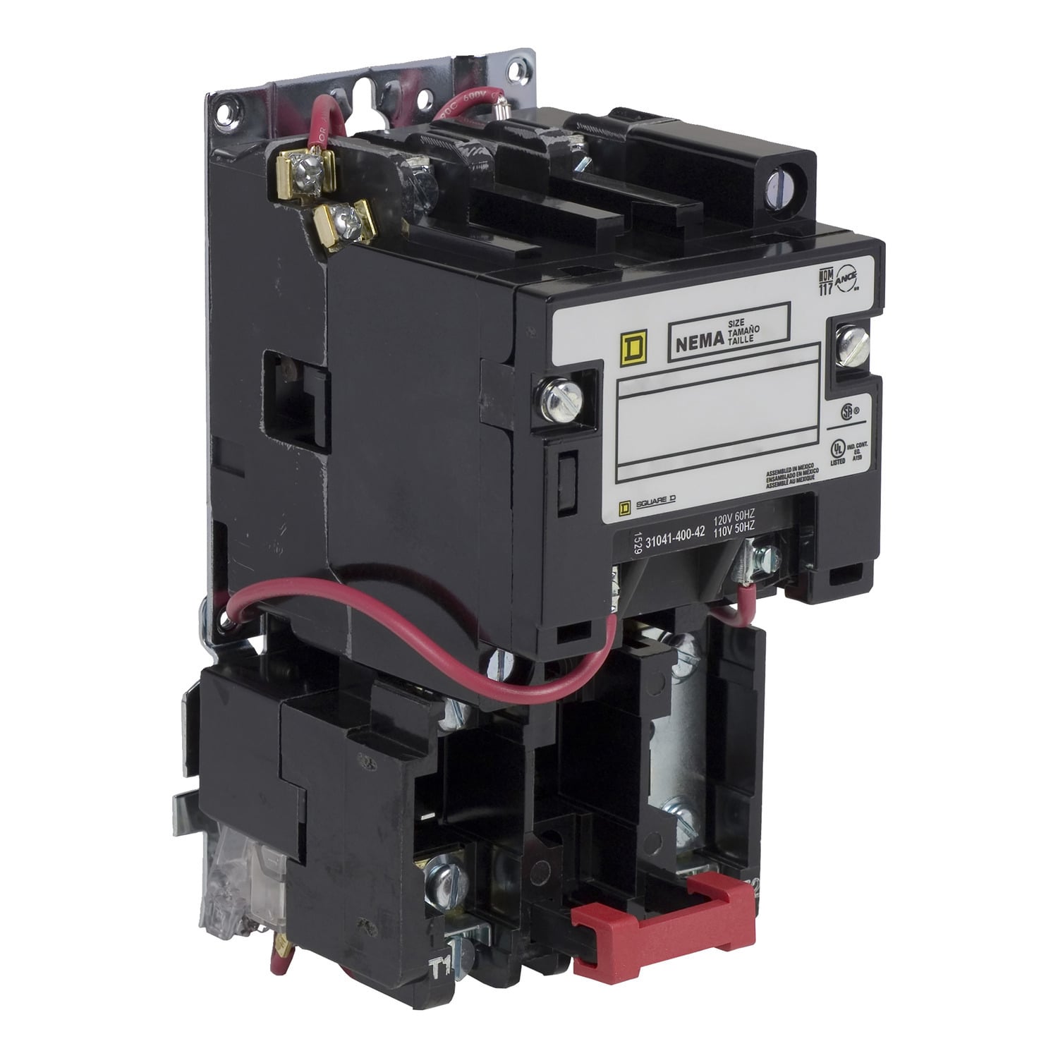 NEMA motor starter, Type S, nonreversing, Size 1, 27A, 3HP at 230VAC, 5kA SCCR, 1 phase, 2 pole, melting alloy, 120VAC coil, open [TAA]