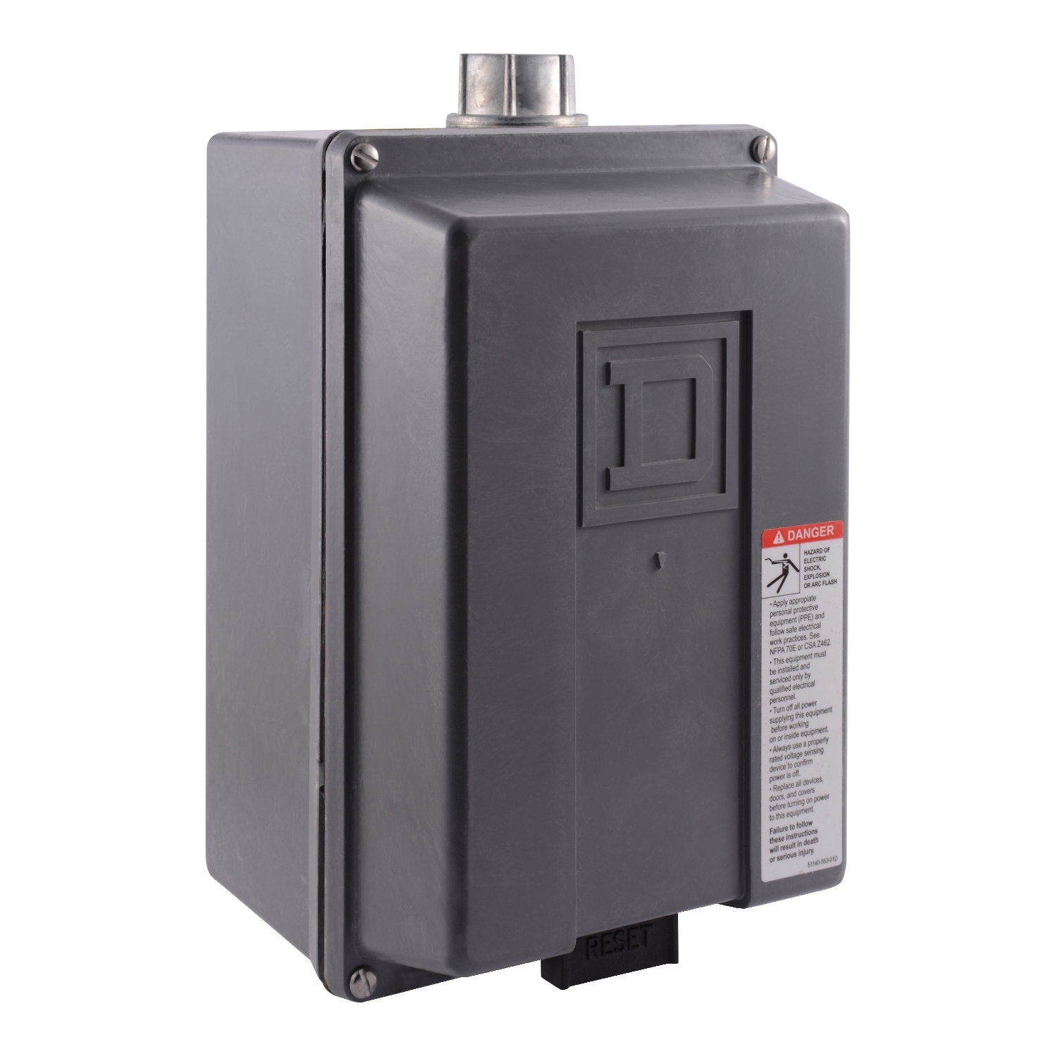 NEMA Motor Starter, Type S, nonreversing, Size 1, 27A, 10 HP at 460 VAC, 5 kA SCCR, 3 phase, 3 pole, melting alloy, 240 VAC coil, NEMA 4X