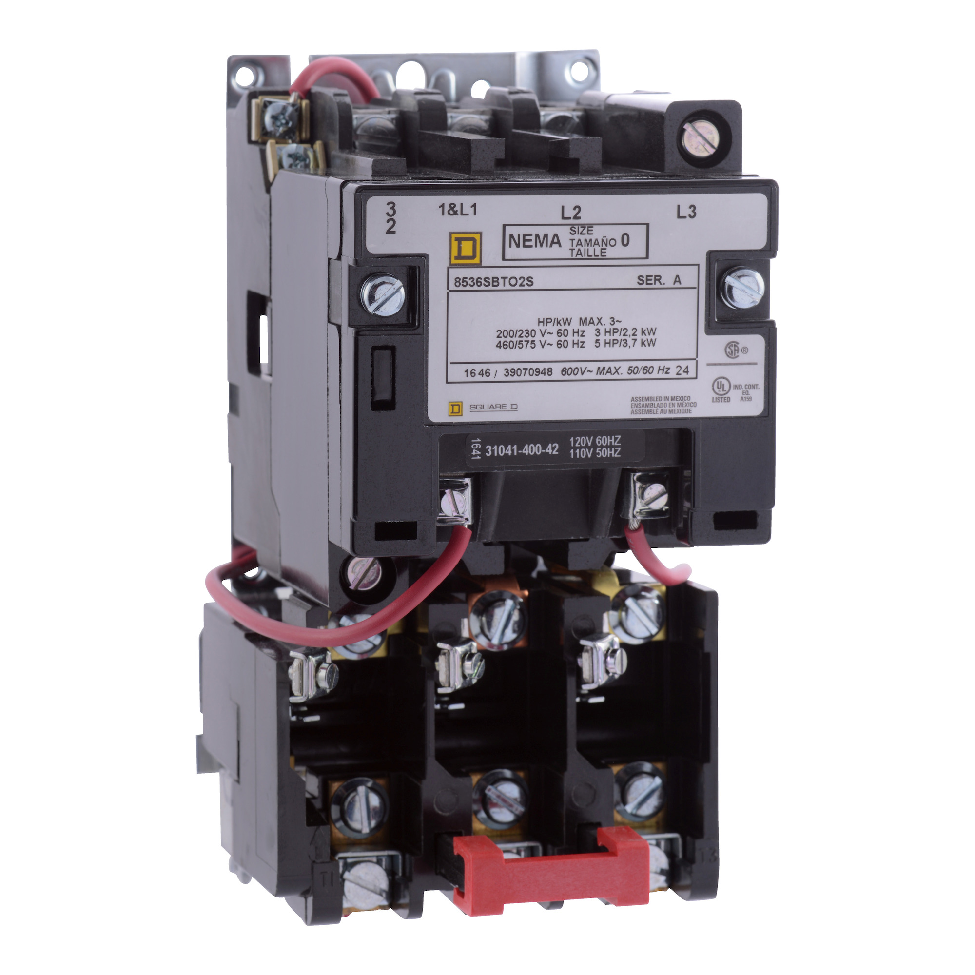 NEMA Motor Starter, Type S, nonreversing, Size 3, 90A, 50 HP at 460 VAC, 5 kA SCCR, 3 phase, 3 pole, melting alloy, 240 VAC coil, NEMA 3R
