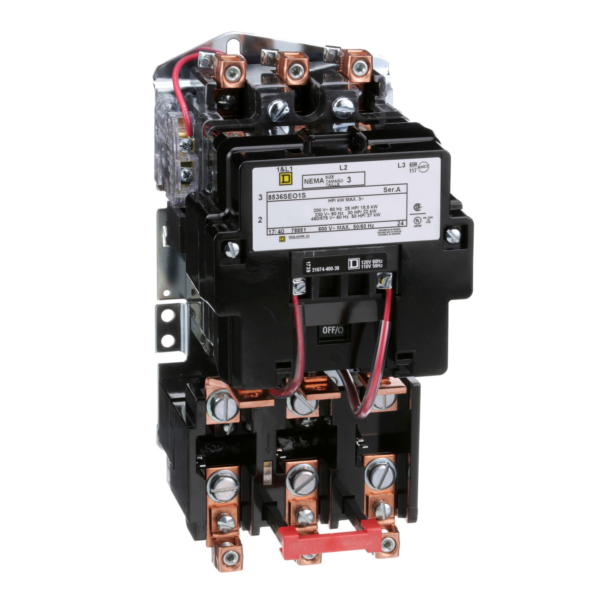 Square D,STARTER 600VAC 90AMP NEMA +OPTIONS,120VAC@60Hz - 110VAC@50Hz,25HP@200VAC - 30HP@230VAC - 50HP@460/575VAC,3,3-Phase,3P,600VAC,90 A,Box Lug,Non-Reversing Starter,Open,S,UL Listed - CSA Certified,Used for Full-Voltage Starting and Stopping of AC Squirrel Cage Motors,melting alloy 3