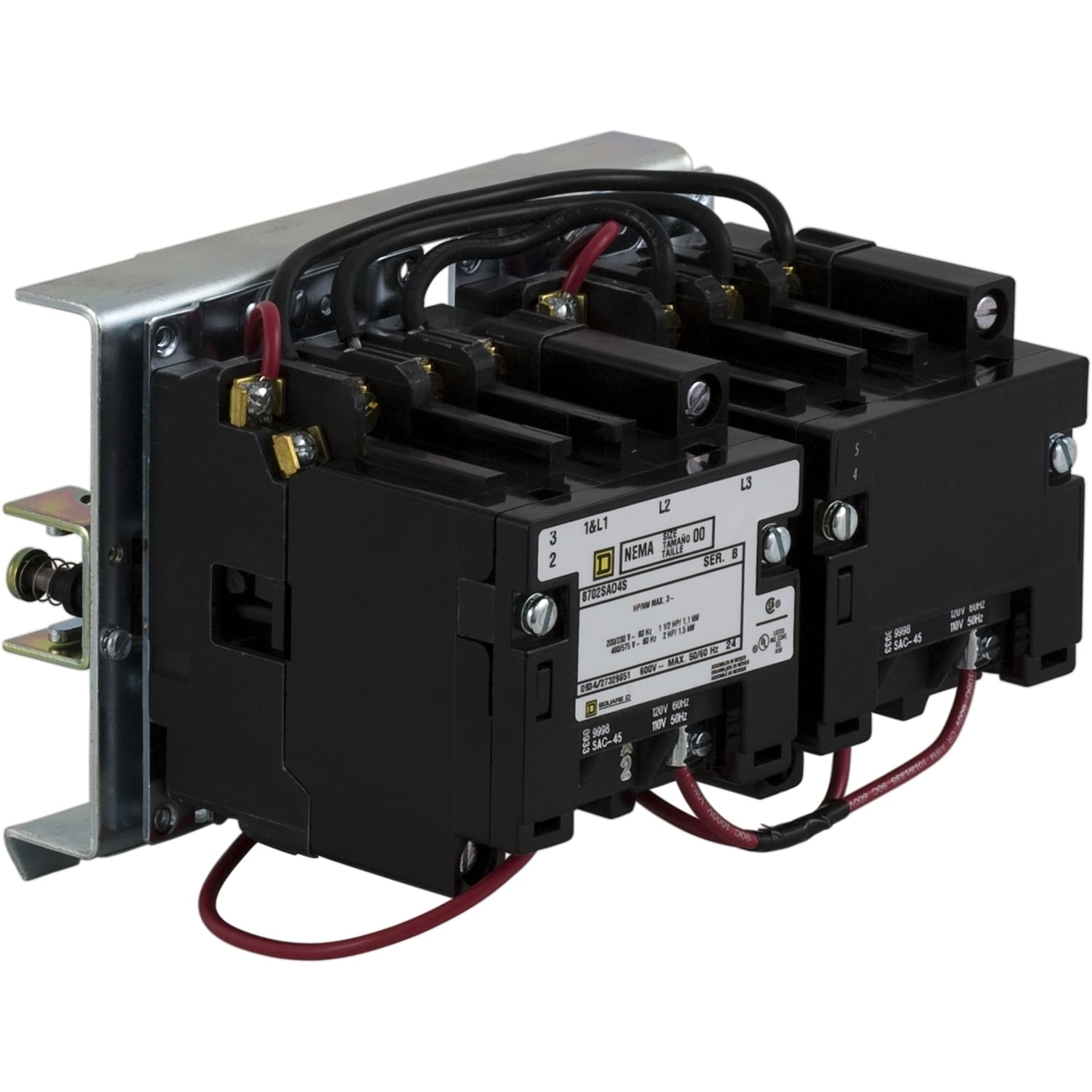 NEMA Contactor, Type S, reversing, horizontal, Size 0, 18A, 5HP at 575VAC, 3 phase, up to 100kA, 3 pole, 120VAC coil, open style [TAA]