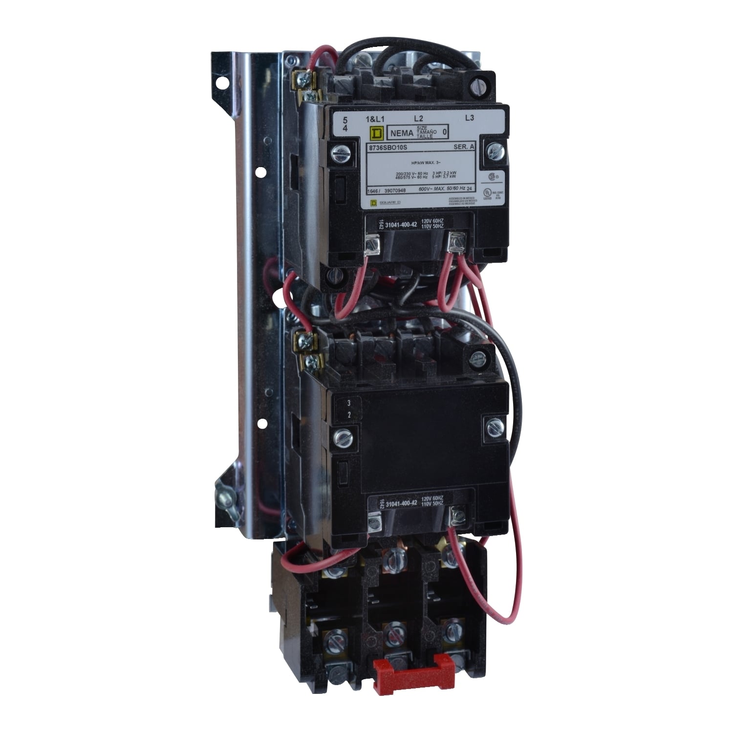 NEMA starter, Type S, reversing, vertical, Size 1, 27A, 10HP at 575VAC, 5kA SSCR, 3 phase, 3 pole, melting alloy overload, 120VAC coil, open [TAA]