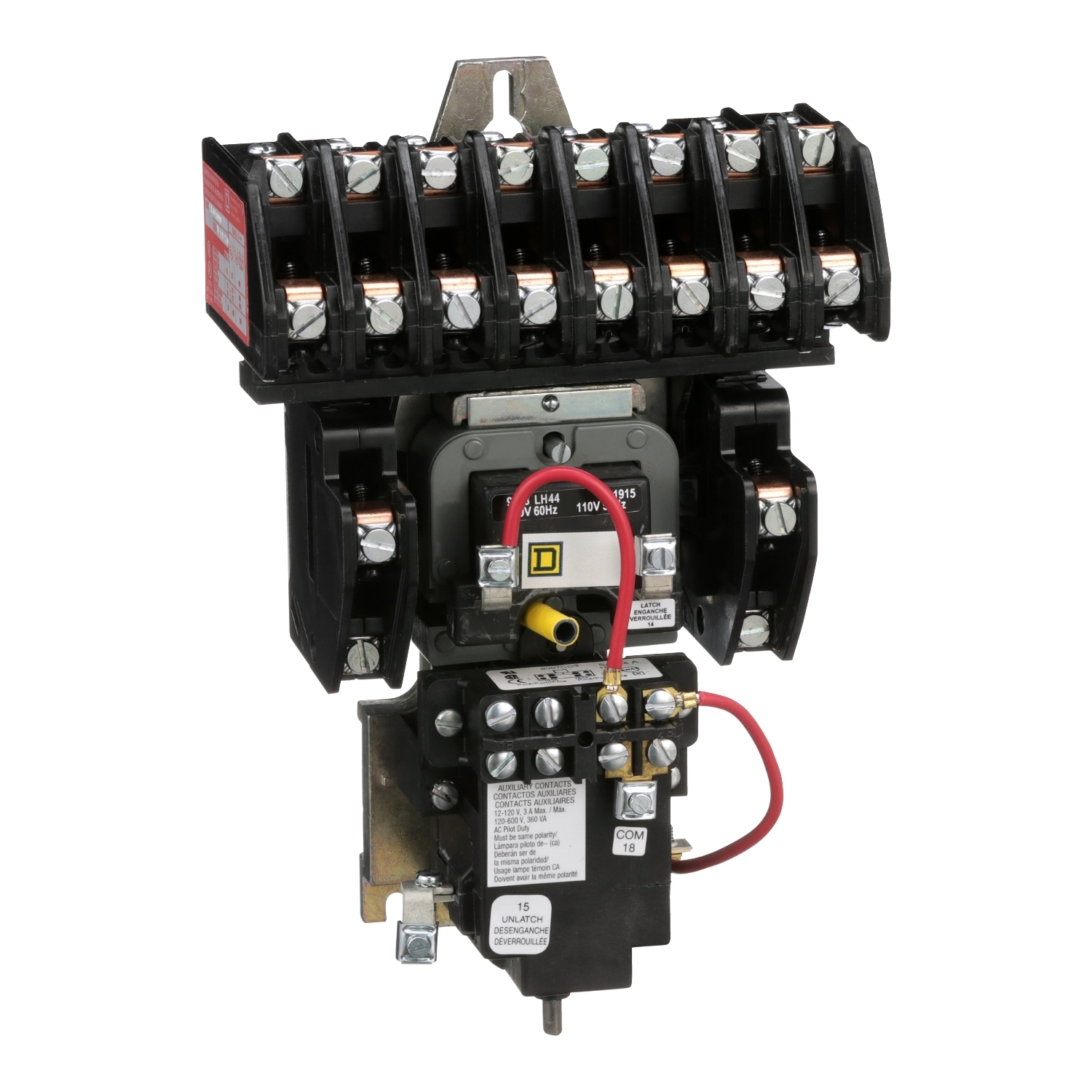 Contactor, Type L, multipole lighting, mechanically held, 30A, 10 pole, 600 V, 110/120 VAC 50/60 Hz coil, open style