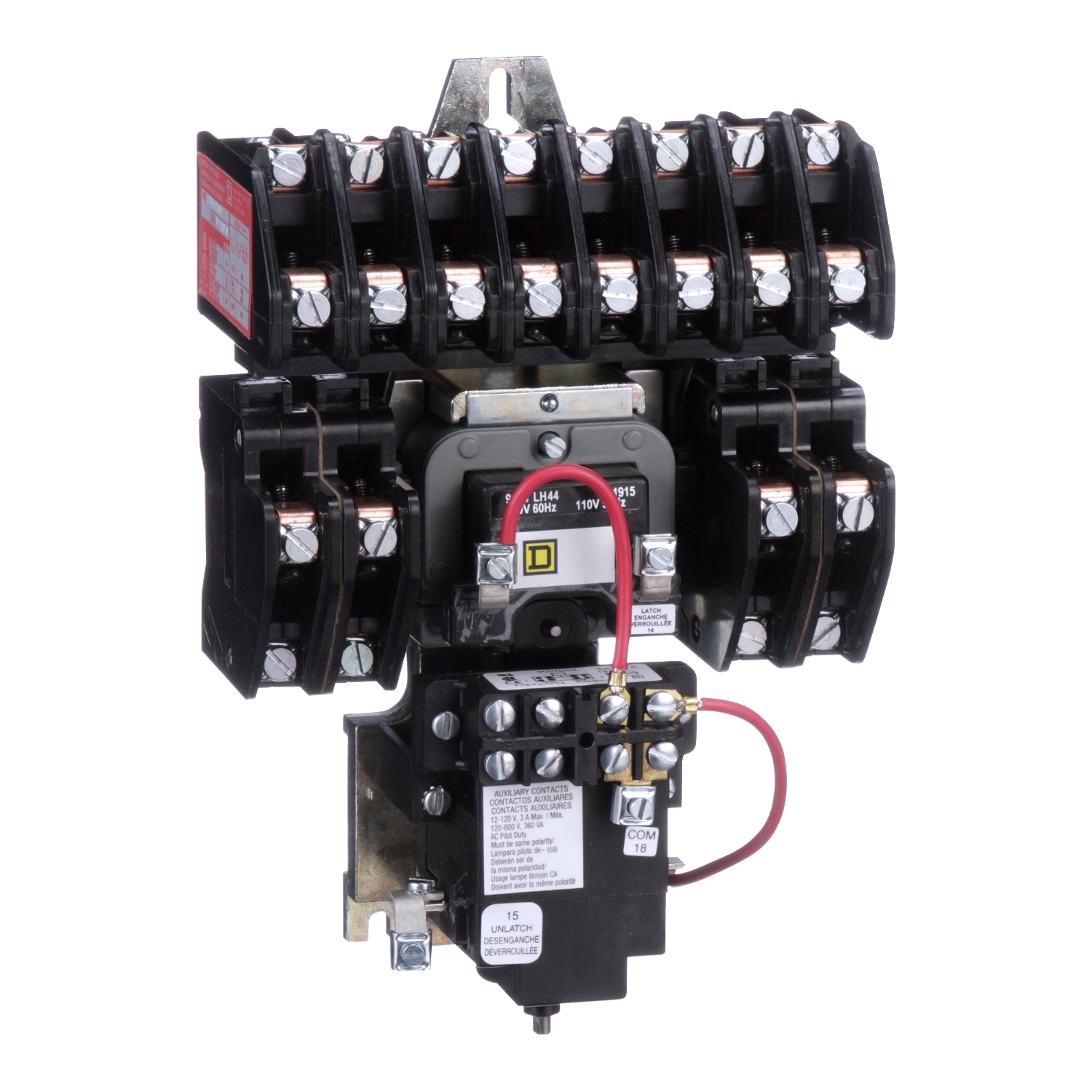 Contactor, Type L, multipole lighting, mechanically held, 30A, 12 pole, 600 V, 110/120 VAC 50/60 Hz coil, open style